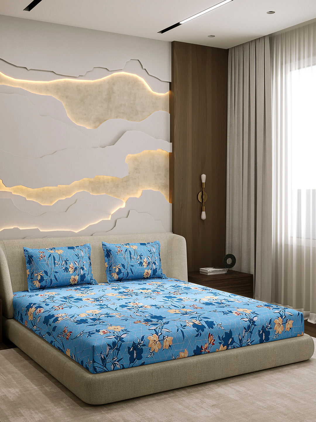 104 TC 100% Cotton Double Bed 1 Bedsheet with 2 Pillow Cover (Samriddhi)