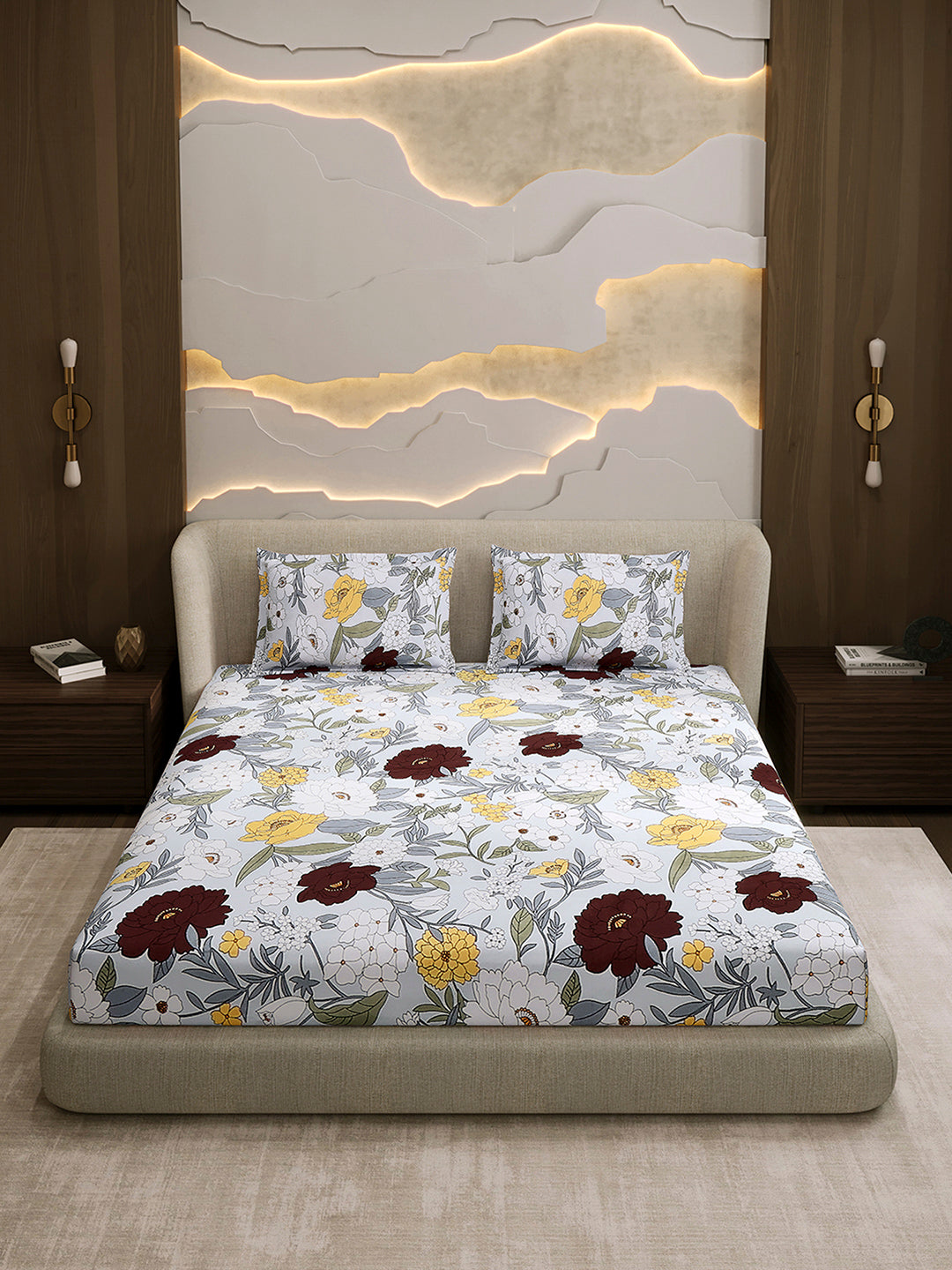104 TC 100% Cotton Double Bed 1 Bedsheet with 2 Pillow Cover (Samriddhi)