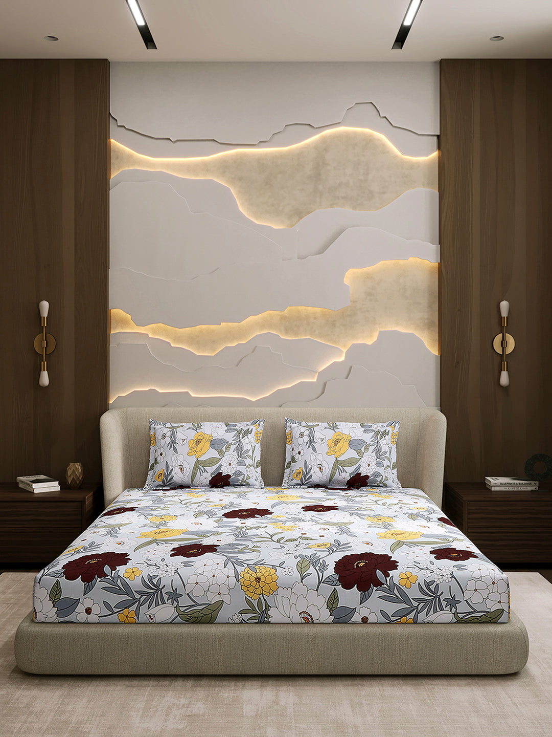 104 TC 100% Cotton Double Bed 1 Bedsheet with 2 Pillow Cover (Samriddhi)