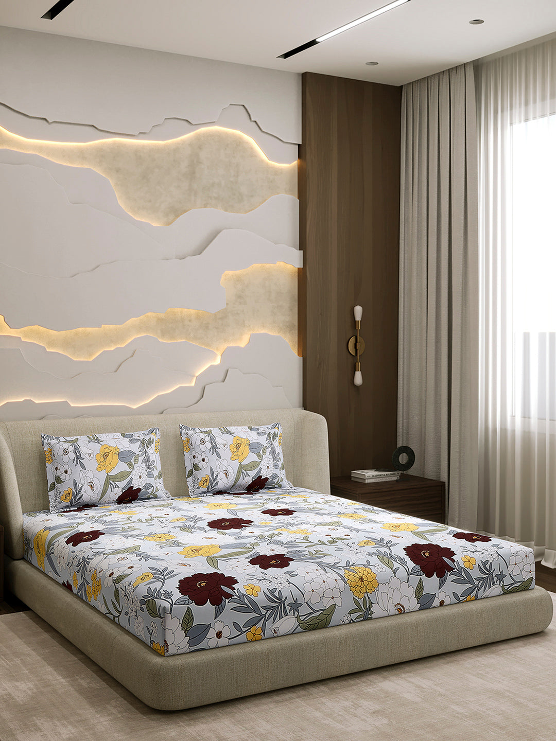 104 TC 100% Cotton Double Bed 1 Bedsheet with 2 Pillow Cover (Samriddhi)