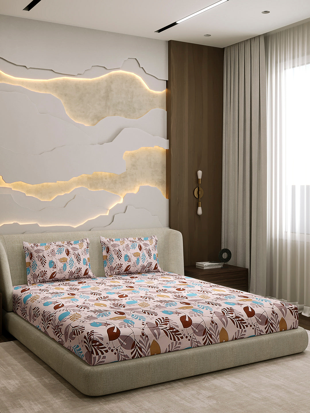 104 TC 100% Cotton Double Bed 1 Bedsheet with 2 Pillow Cover (Samriddhi)