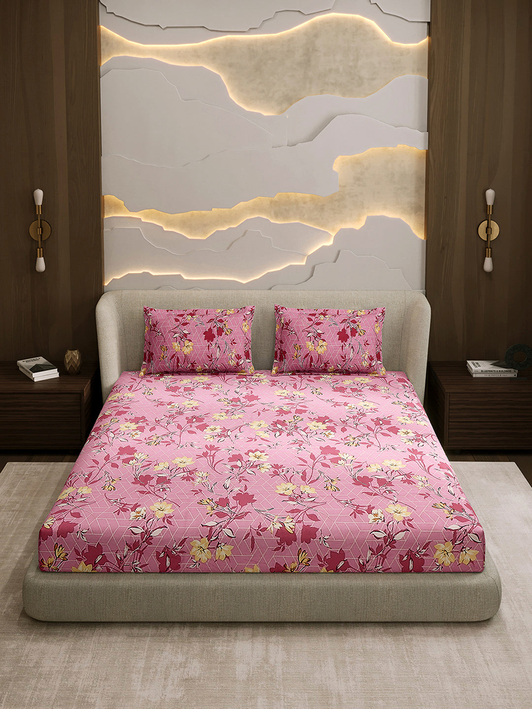 104 TC 100% Cotton Double Bed 1 Bedsheet with 2 Pillow Cover (Samriddhi)