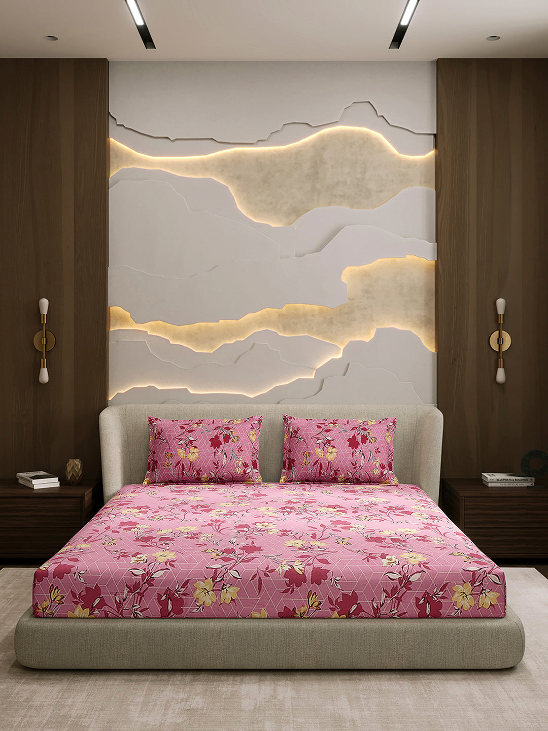 104 TC 100% Cotton Double Bed 1 Bedsheet with 2 Pillow Cover (Samriddhi)