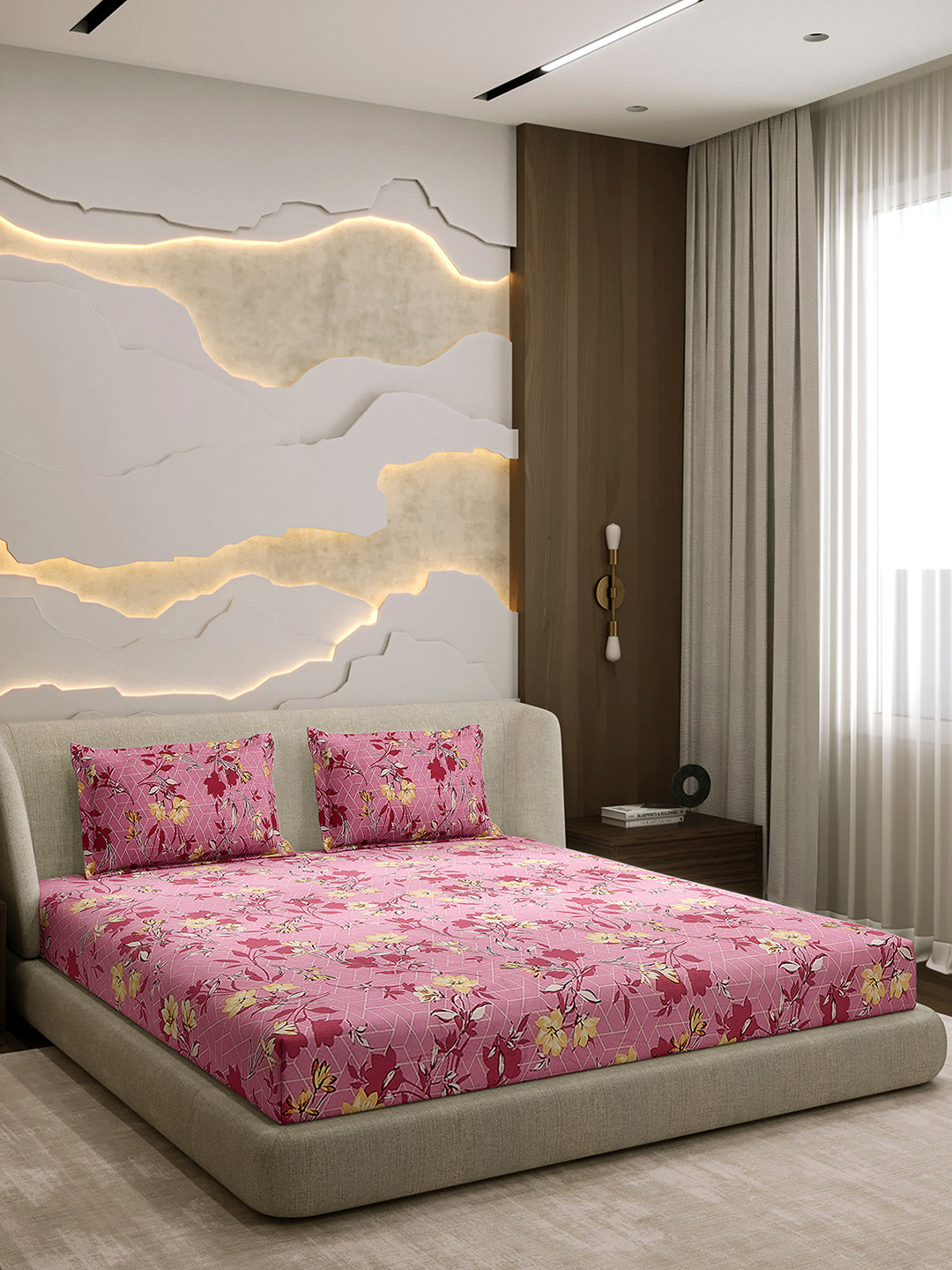 104 TC 100% Cotton Double Bed 1 Bedsheet with 2 Pillow Cover (Samriddhi)