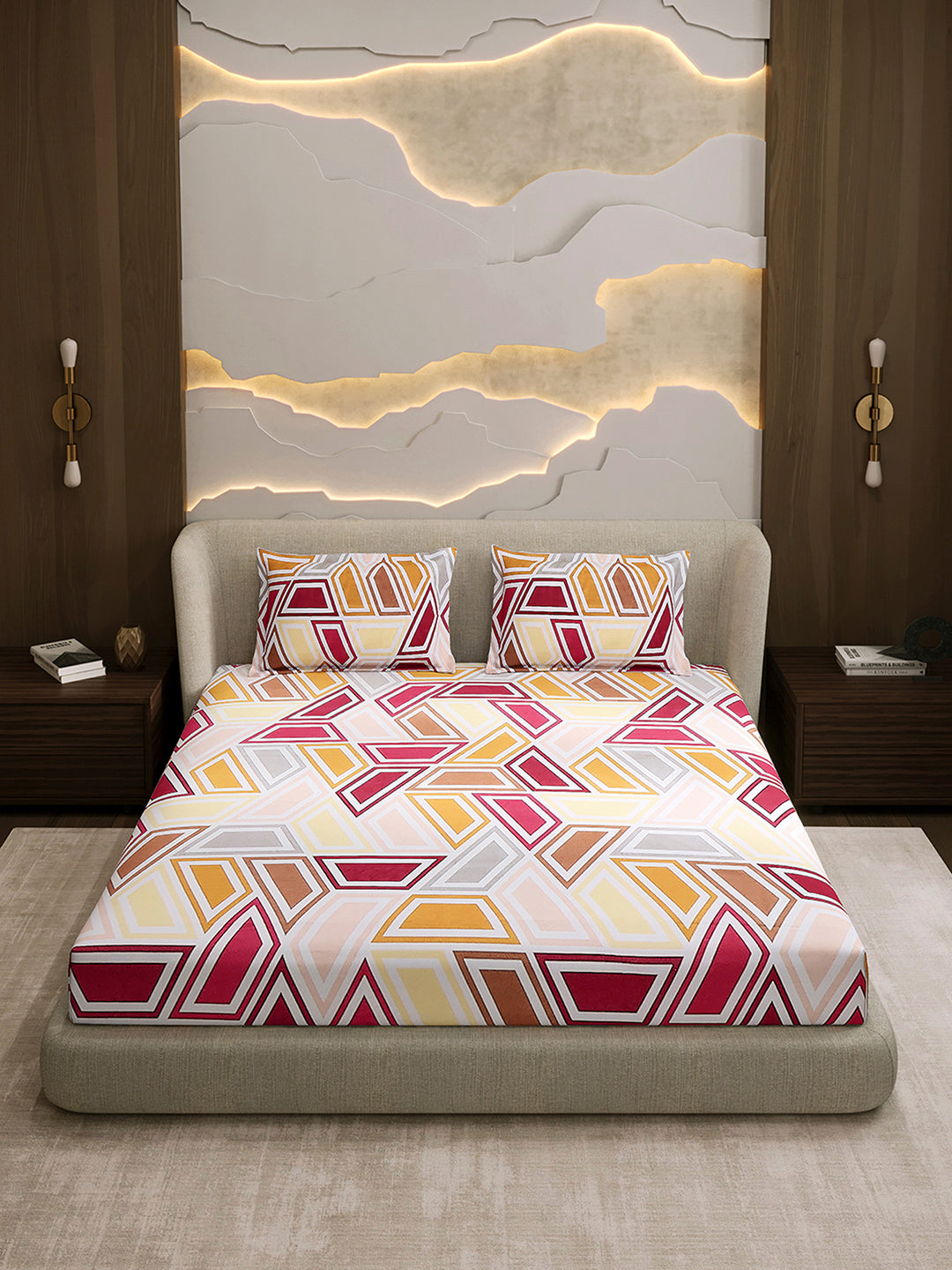 104 TC 100% Cotton Double Bed 1 Bedsheet with 2 Pillow Cover (Samriddhi)