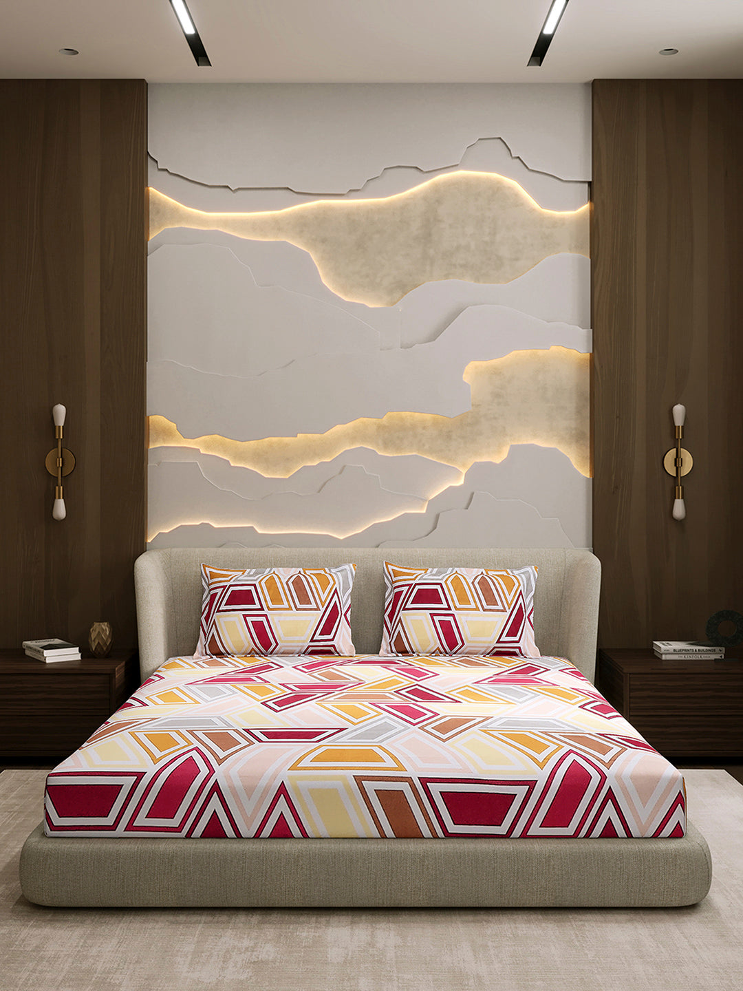 104 TC 100% Cotton Double Bed 1 Bedsheet with 2 Pillow Cover (Samriddhi)