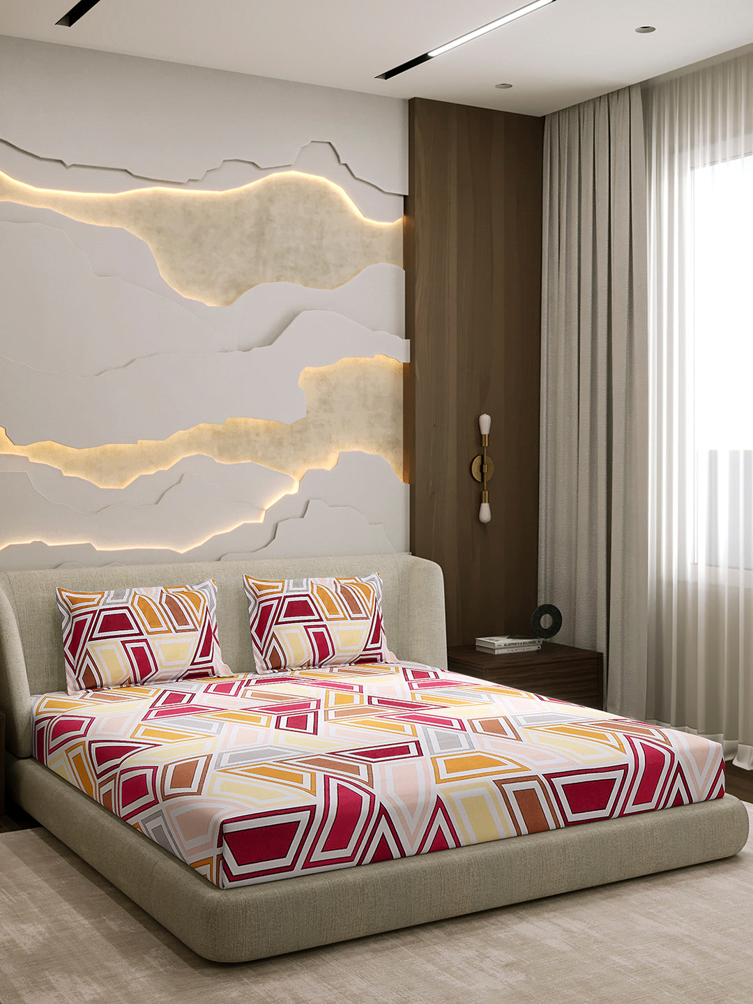 104 TC 100% Cotton Double Bed 1 Bedsheet with 2 Pillow Cover (Samriddhi)