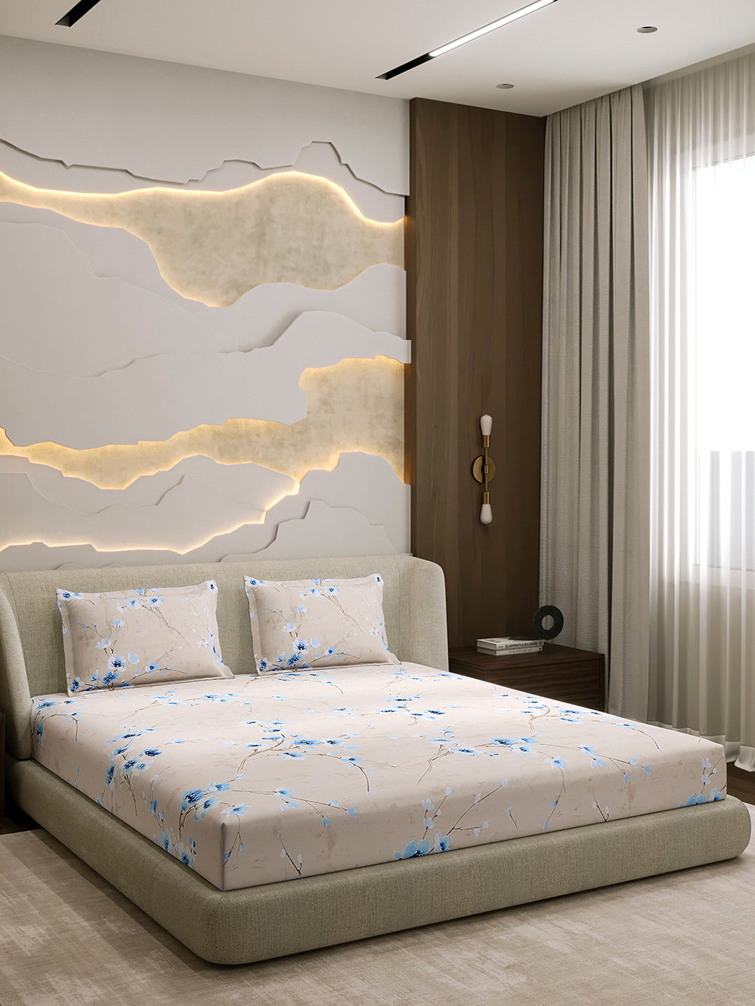 104 TC 100% Cotton Double Bed 1 Bedsheet with 2 Pillow Cover (Samriddhi)