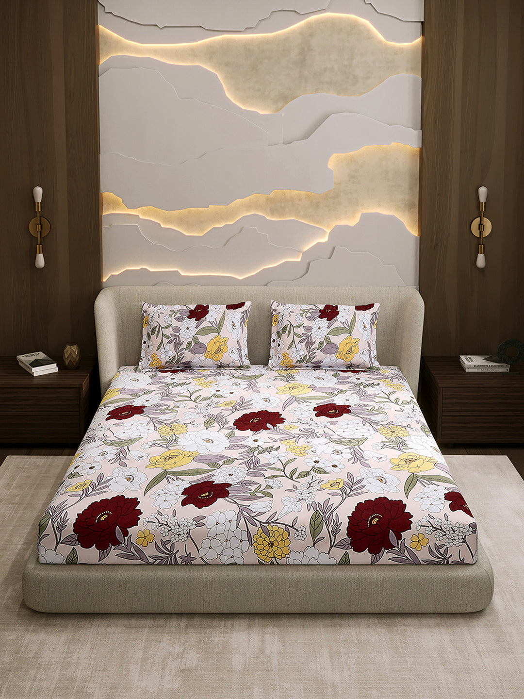 104 TC 100% Cotton Double Bed 1 Bedsheet with 2 Pillow Cover (Samriddhi)