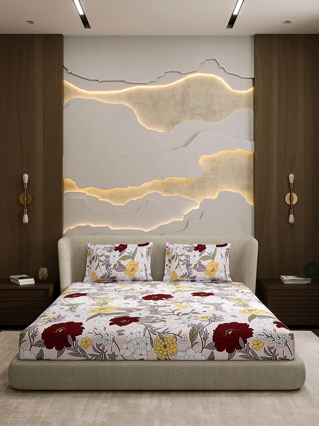 104 TC 100% Cotton Double Bed 1 Bedsheet with 2 Pillow Cover (Samriddhi)