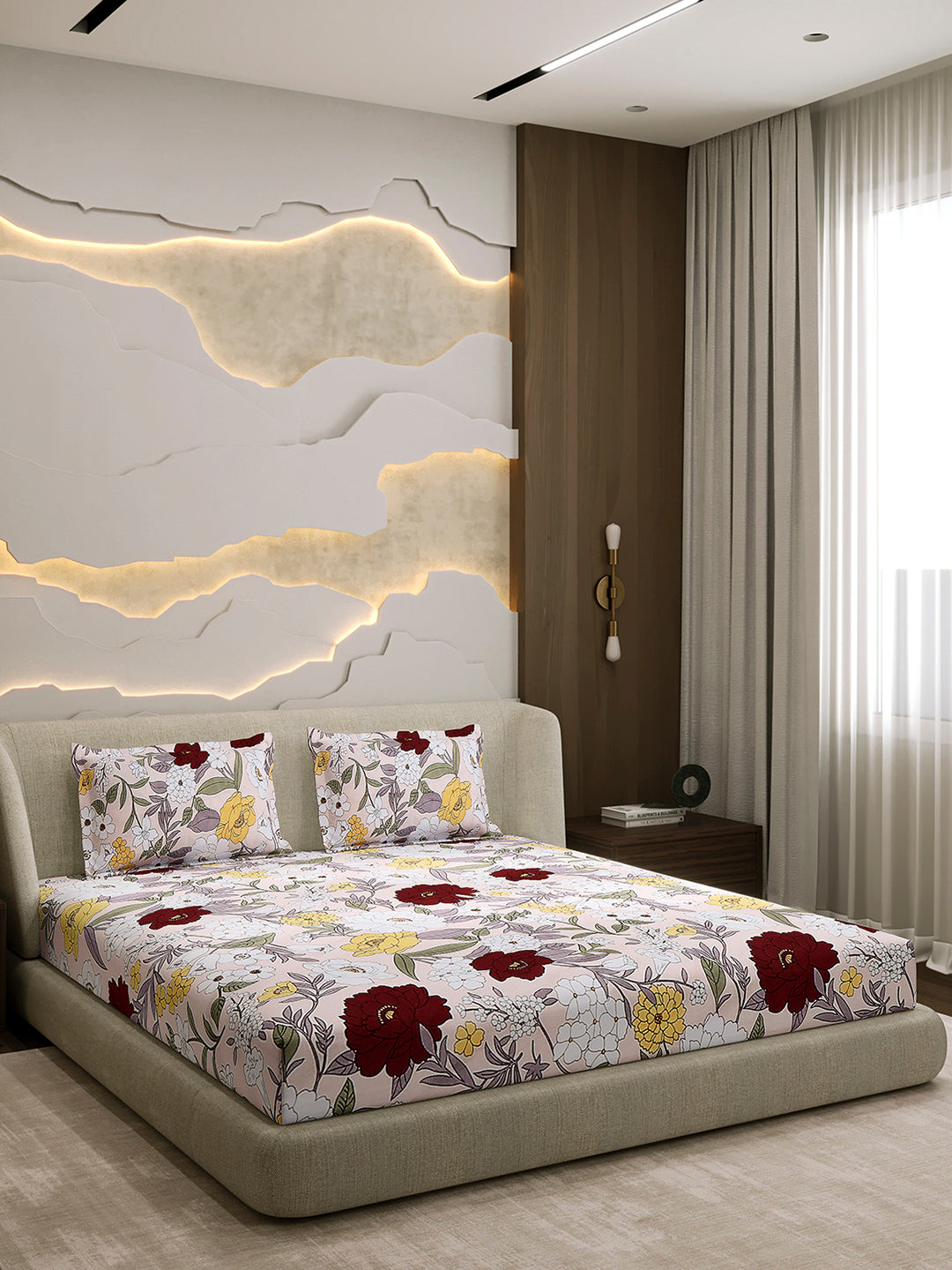 104 TC 100% Cotton Double Bed 1 Bedsheet with 2 Pillow Cover (Samriddhi)