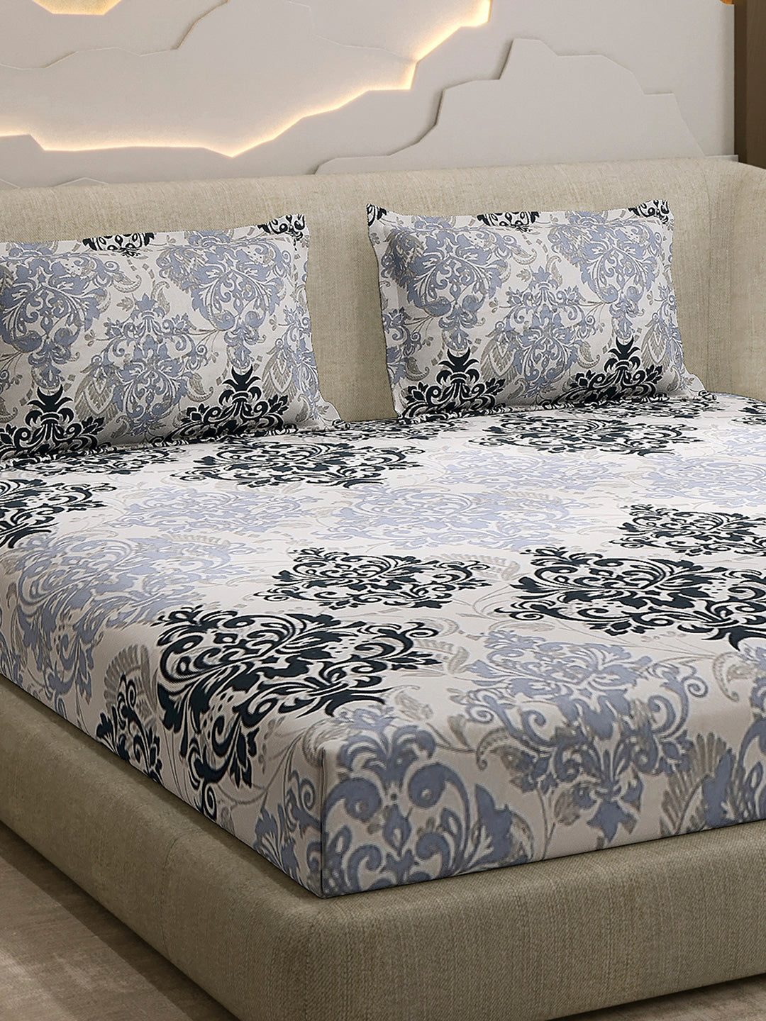 104 TC 100% Cotton Double Bed 1 Bedsheet with 2 Pillow Cover (Samriddhi)