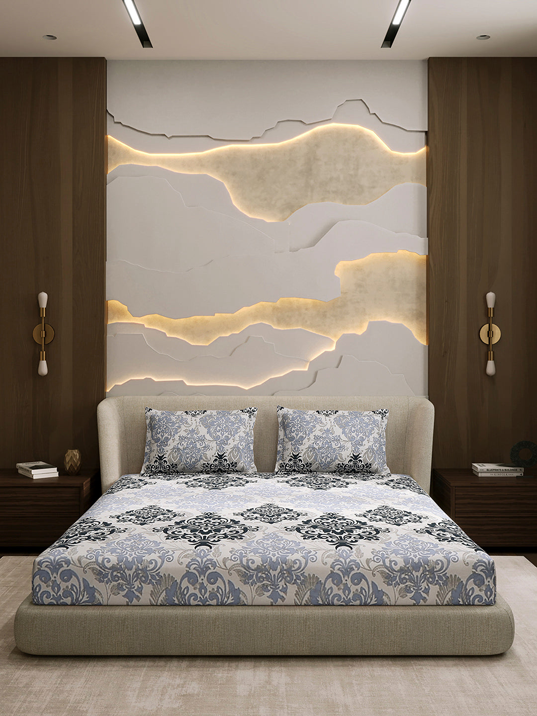 104 TC 100% Cotton Double Bed 1 Bedsheet with 2 Pillow Cover (Samriddhi)