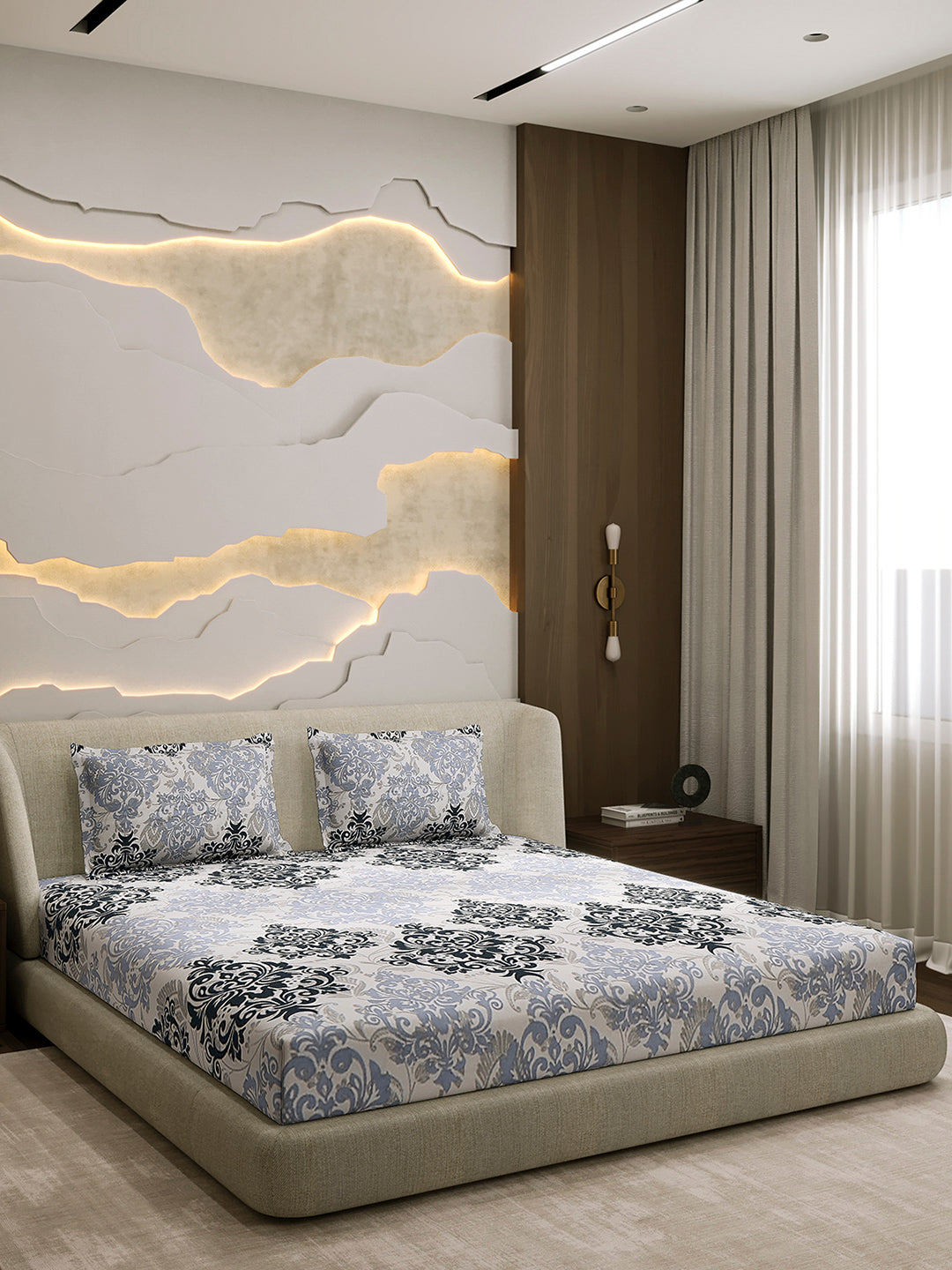 104 TC 100% Cotton Double Bed 1 Bedsheet with 2 Pillow Cover (Samriddhi)