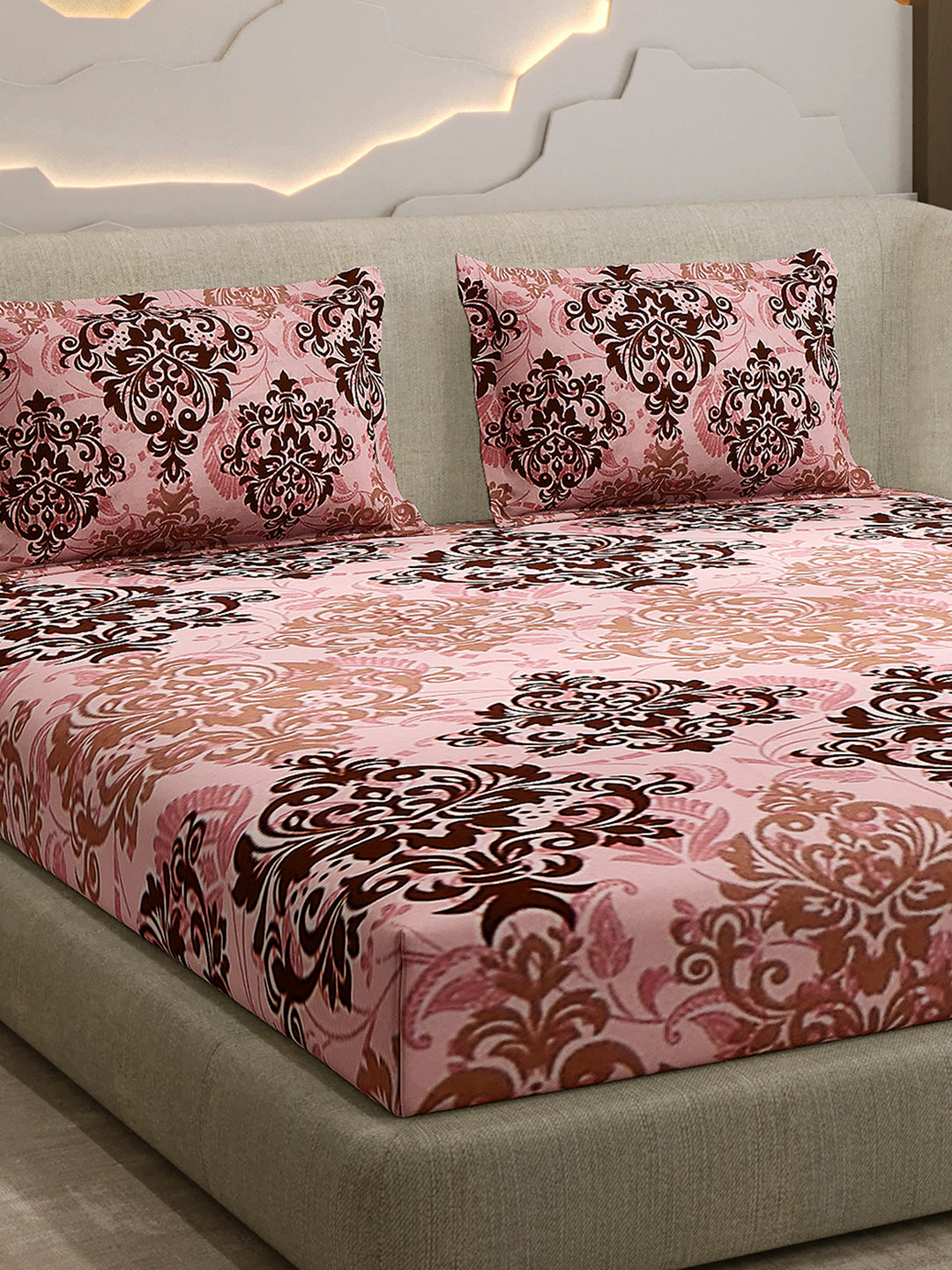 104 TC 100% Cotton Double Bed 1 Bedsheet with 2 Pillow Cover (Samriddhi)