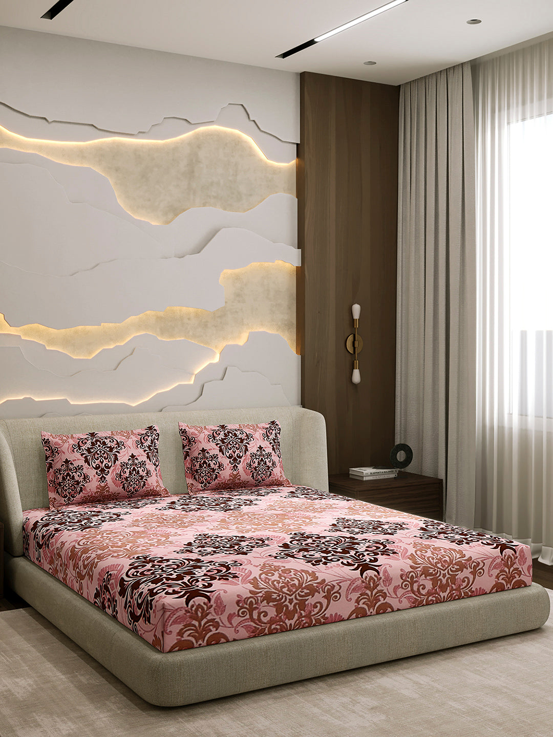 104 TC 100% Cotton Double Bed 1 Bedsheet with 2 Pillow Cover (Samriddhi)