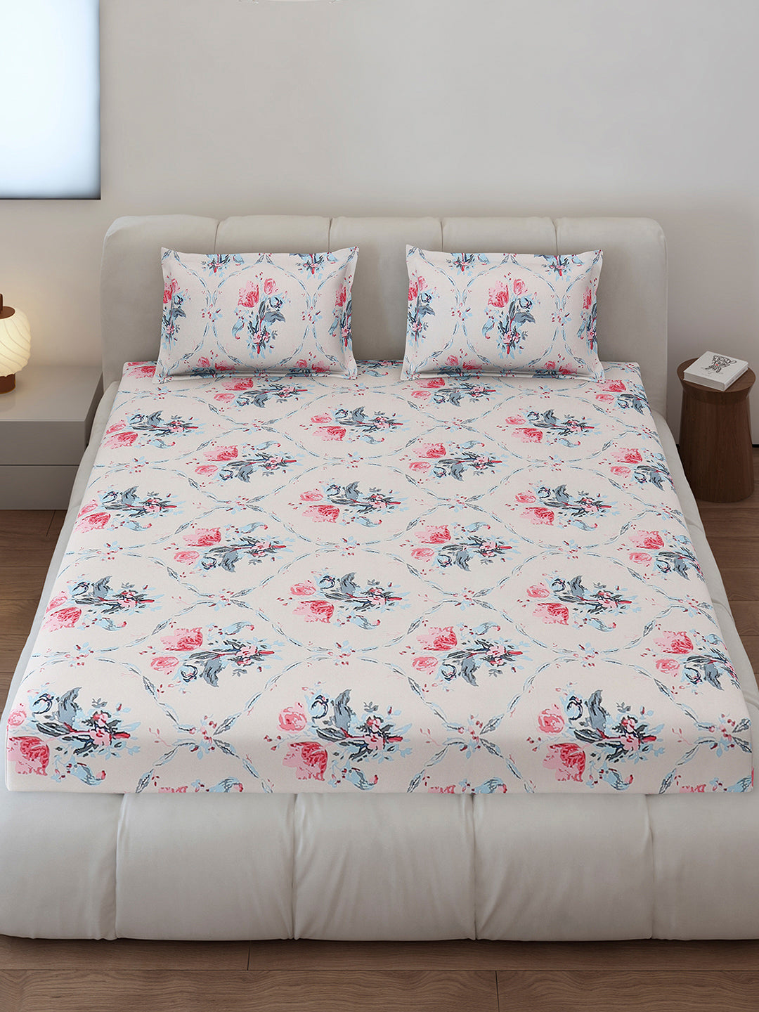 130 GSM Polyester Queen Size 1 Bedsheet with 2 Pillow Covers (Sanskriti)