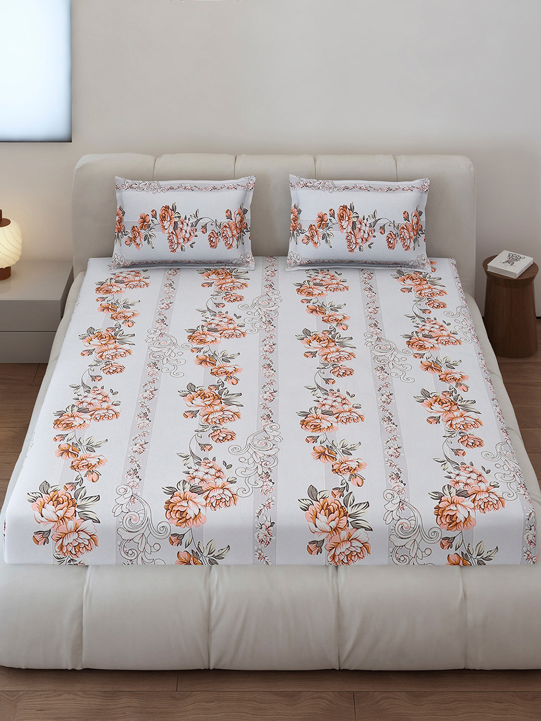 130 GSM Polyester Queen Size 1 Bedsheet with 2 Pillow Covers (Sanskriti)