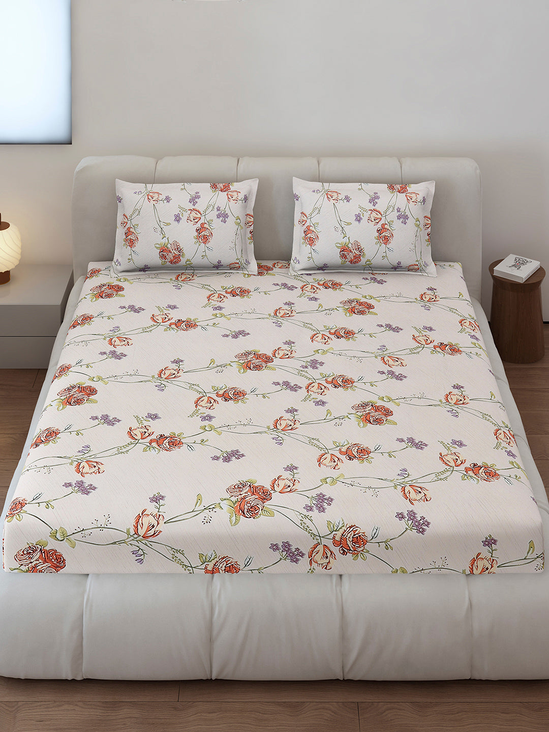 130 GSM Polyester Queen Size 1 Bedsheet with 2 Pillow Covers (Sanskriti)