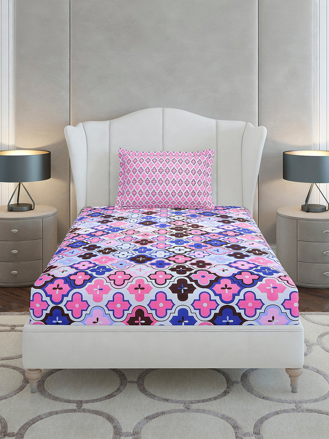 144 TC Cotton Single Bedsheet with 1 Pillow Cover (Solstice)