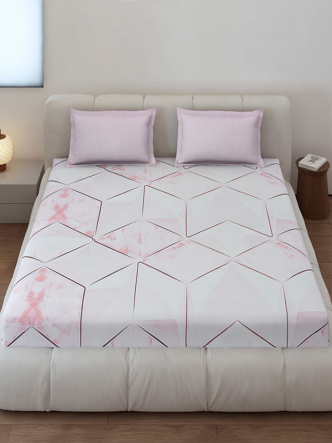 130 GSM Polyester King Size 1 Bedsheet with 2 Pillow Covers (Stanley)