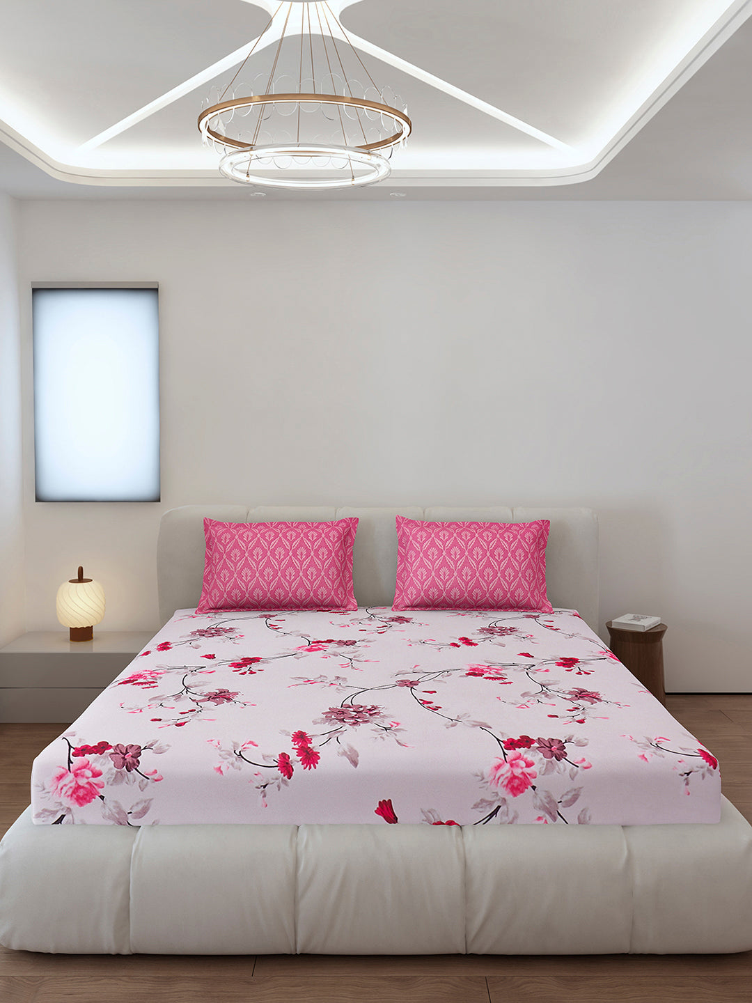 130 GSM Polyester King Size 1 Bedsheet with 2 Pillow Covers (Stanley)