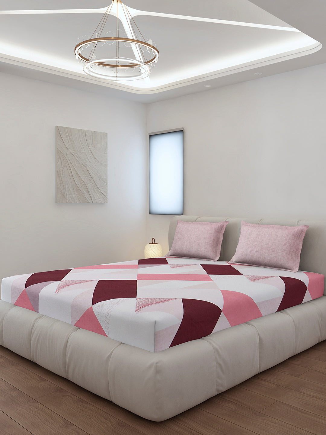 130 GSM Polyester King Size 1 Bedsheet with 2 Pillow Covers (Stanley)