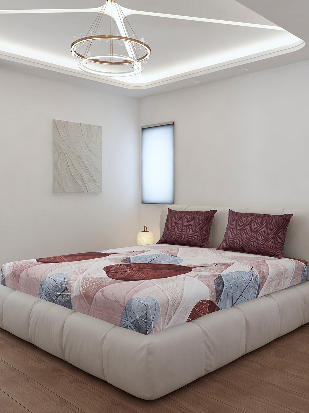 130 GSM Polyester King Size 1 Bedsheet with 2 Pillow Covers (Stanley)