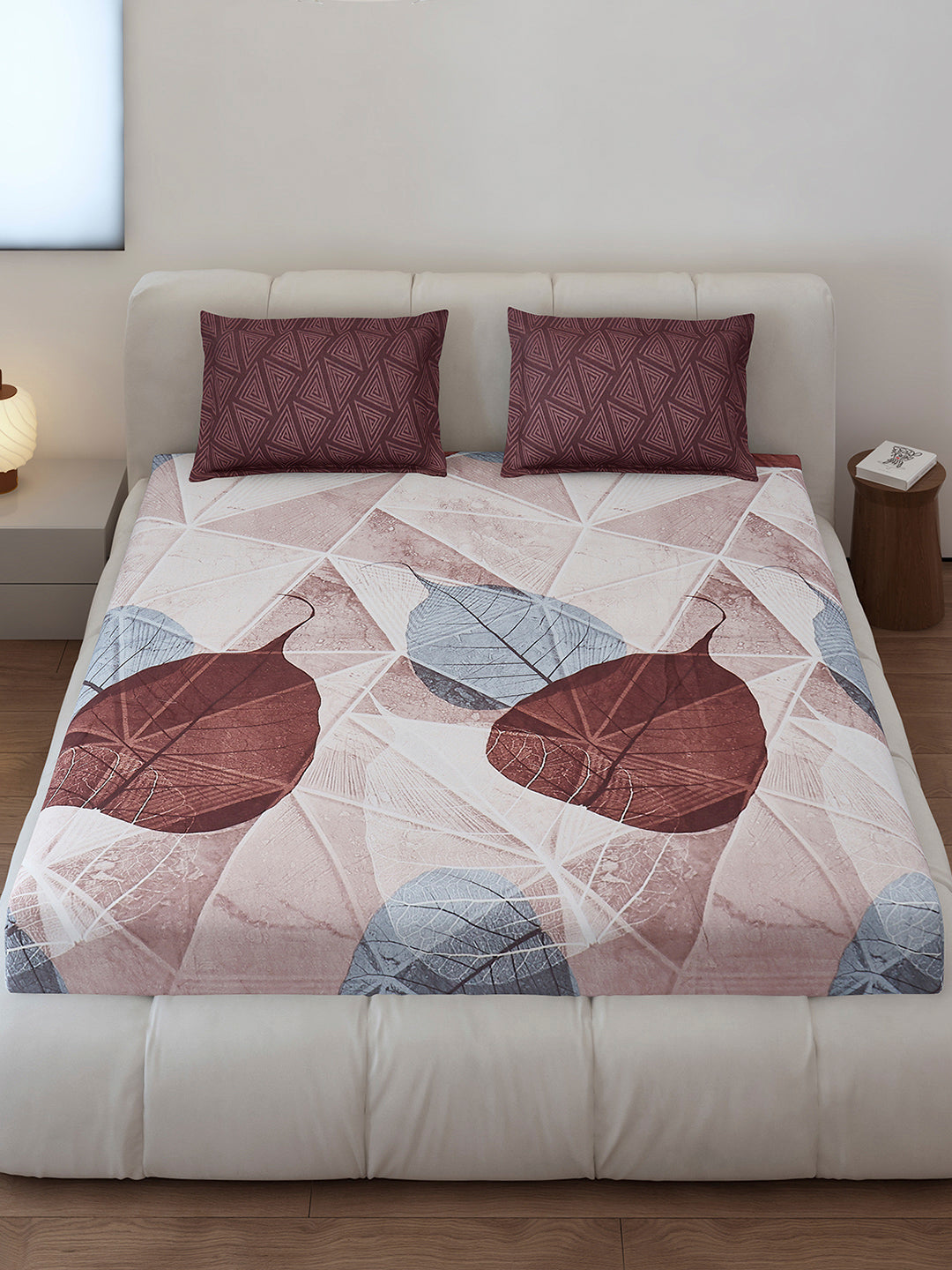 130 GSM Polyester King Size 1 Bedsheet with 2 Pillow Covers (Stanley)