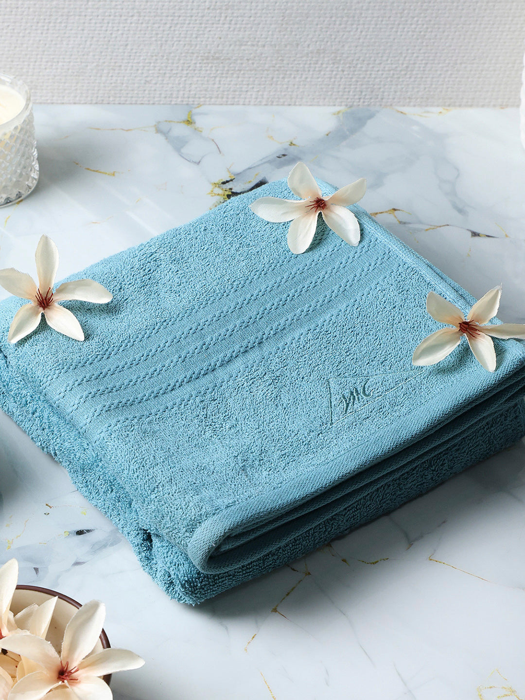 Sky Blue Cotton Solid 400 GSM Bath Towel (Jazz)