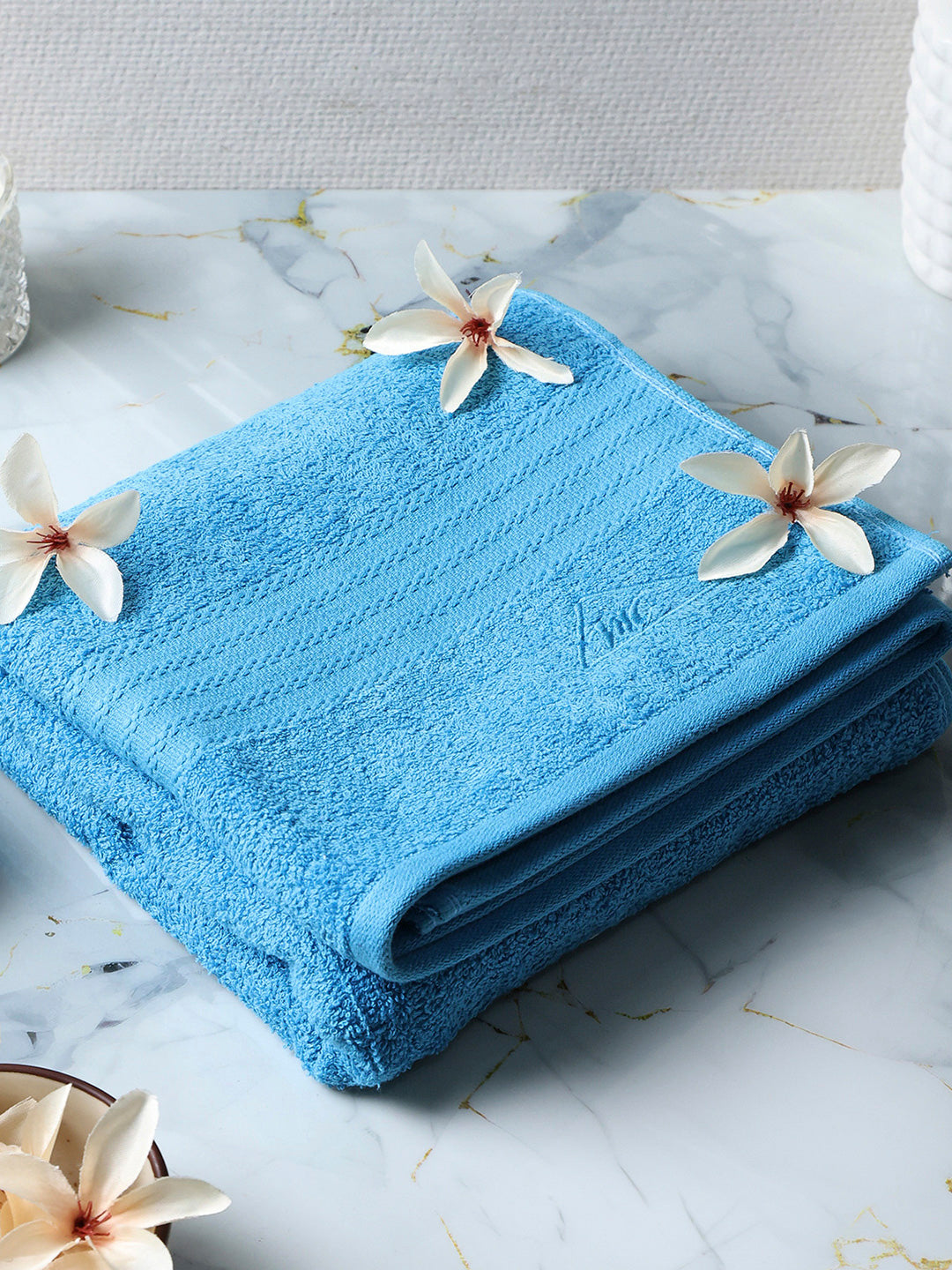 Aqua Blue Cotton Solid 400 GSM Bath Towel (Jazz)