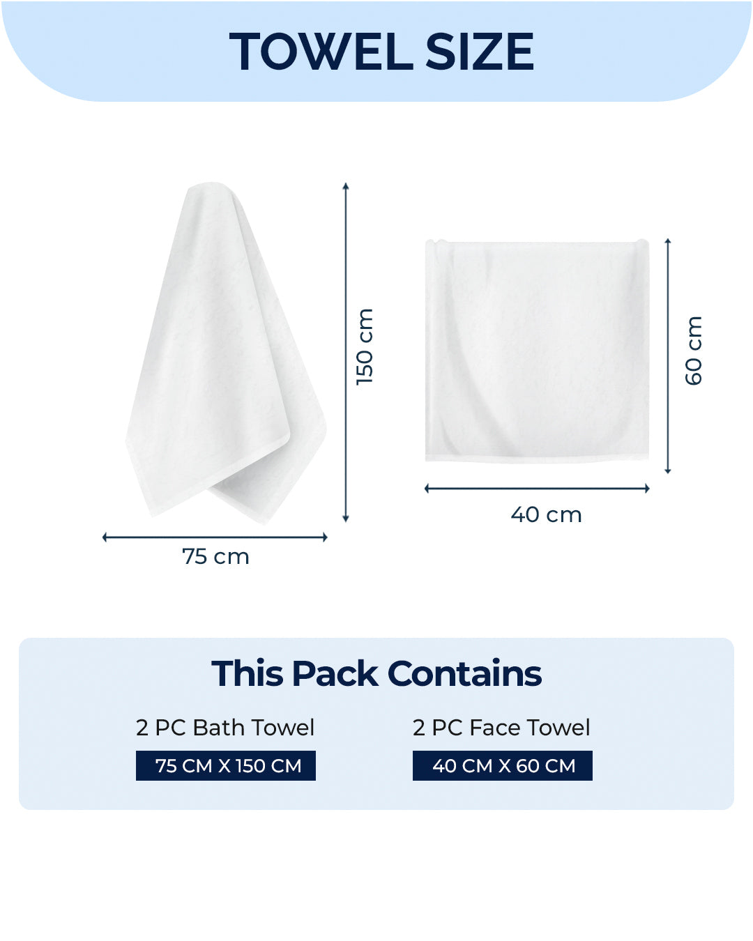 Light Blue Cotton Solid 380 GSM 2 Bath Towel & 2 Hand Towel