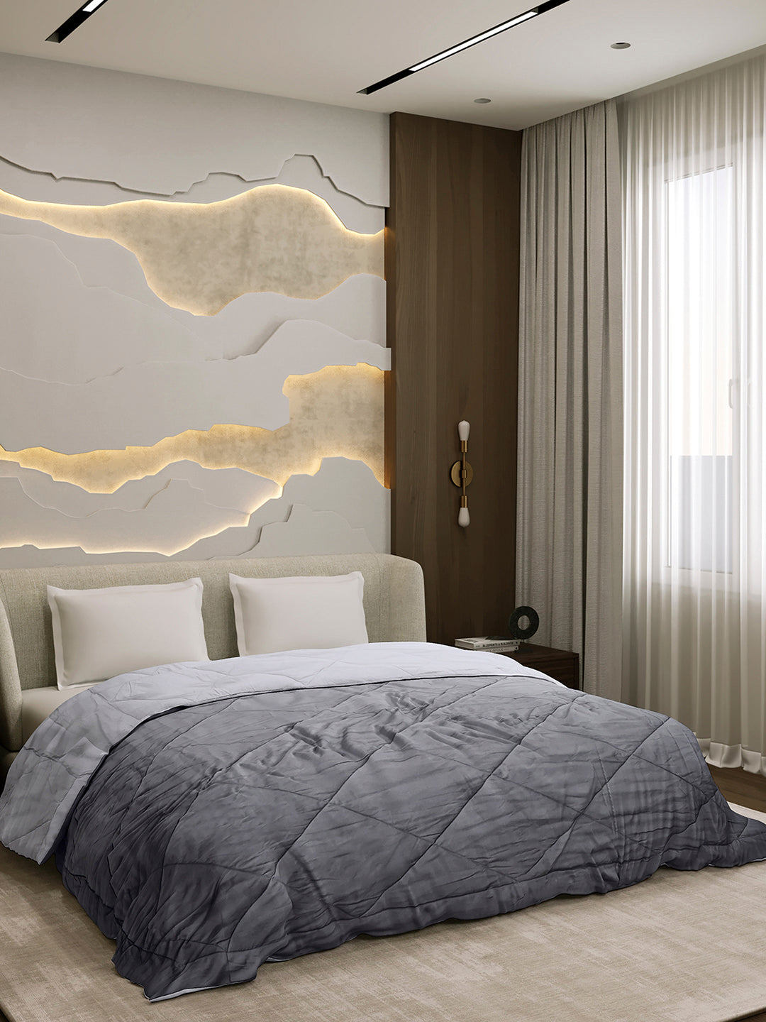 Solid Double Bed 3 Ply Comforter for AC Room - (Melange)