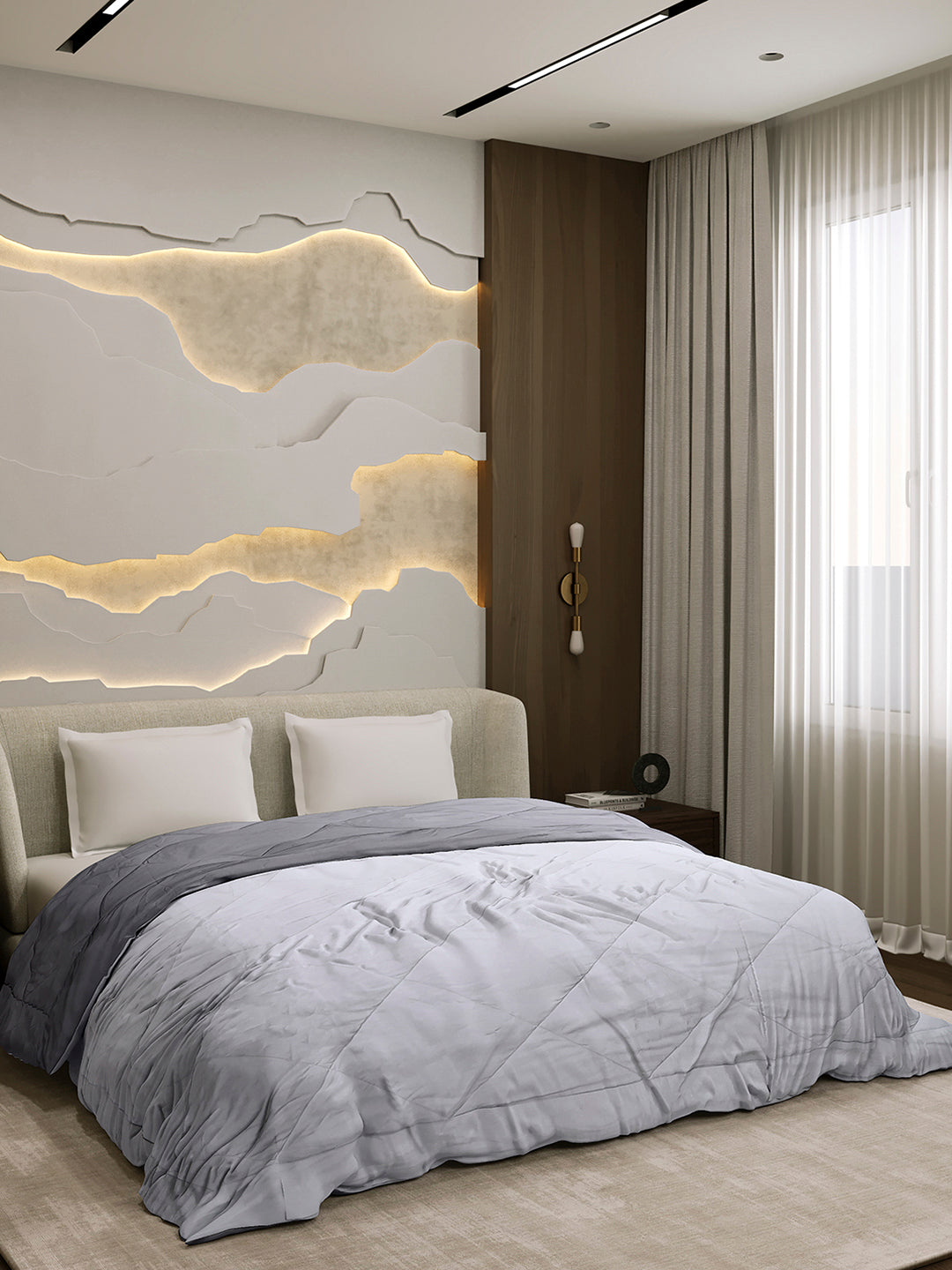 Solid Double Bed 3 Ply Comforter for AC Room - (Melange)