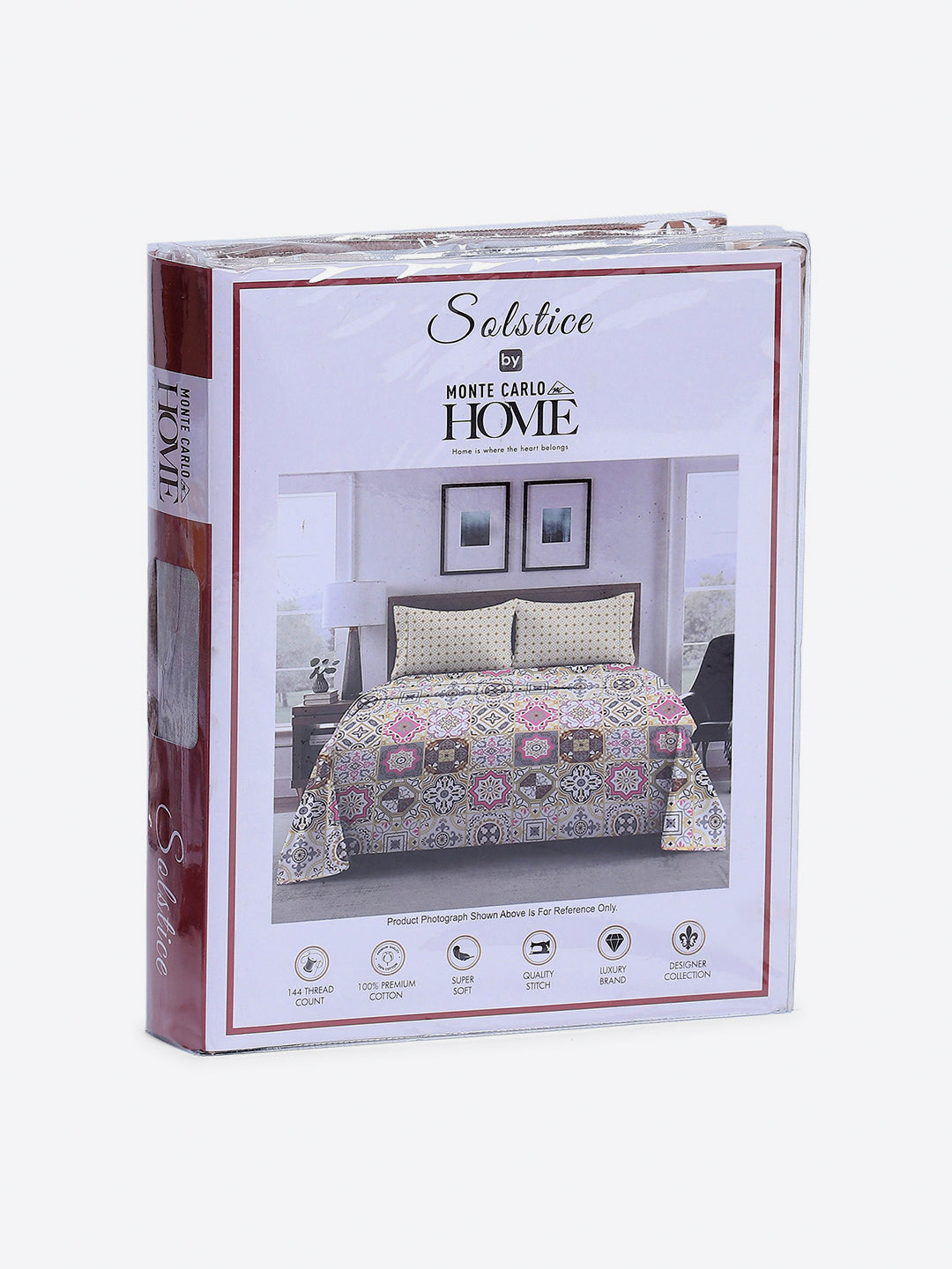 144 TC Cotton Double Bed 1 Fitted Bedsheet with 2 Pillow Cover (Solstice)