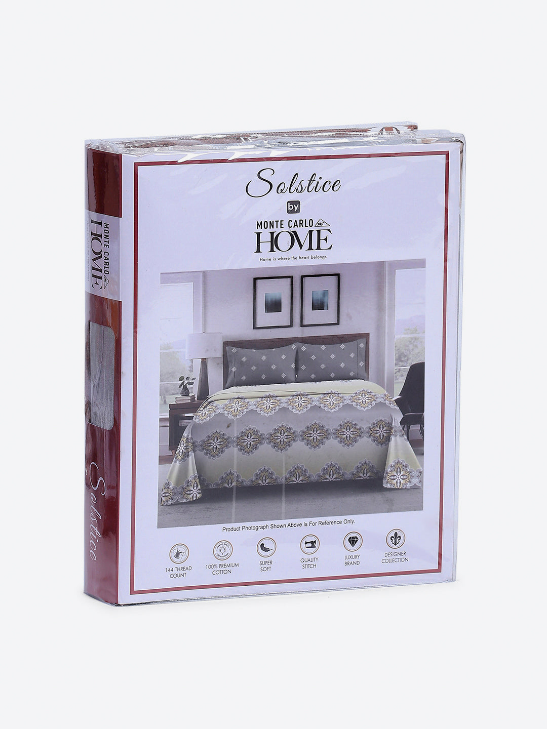 144 TC Cotton Double Bed 1 Fitted Bedsheet with 2 Pillow Cover (Solstice)