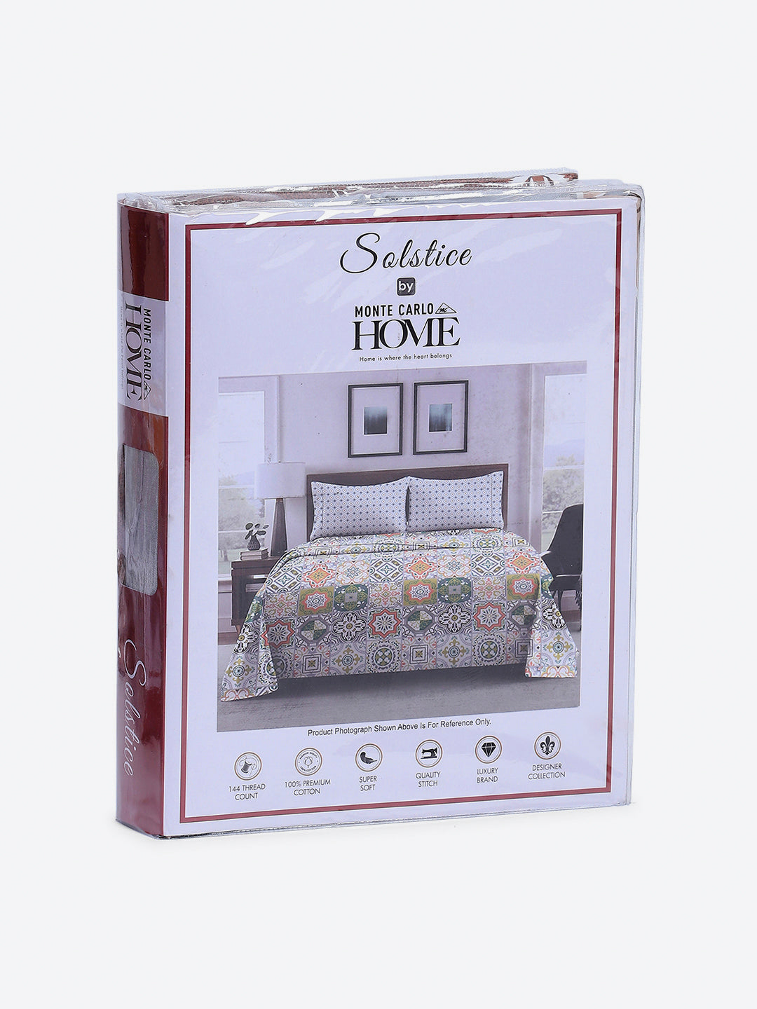 144 TC Cotton Double Bed 1 Fitted Bedsheet with 2 Pillow Cover (Solstice)