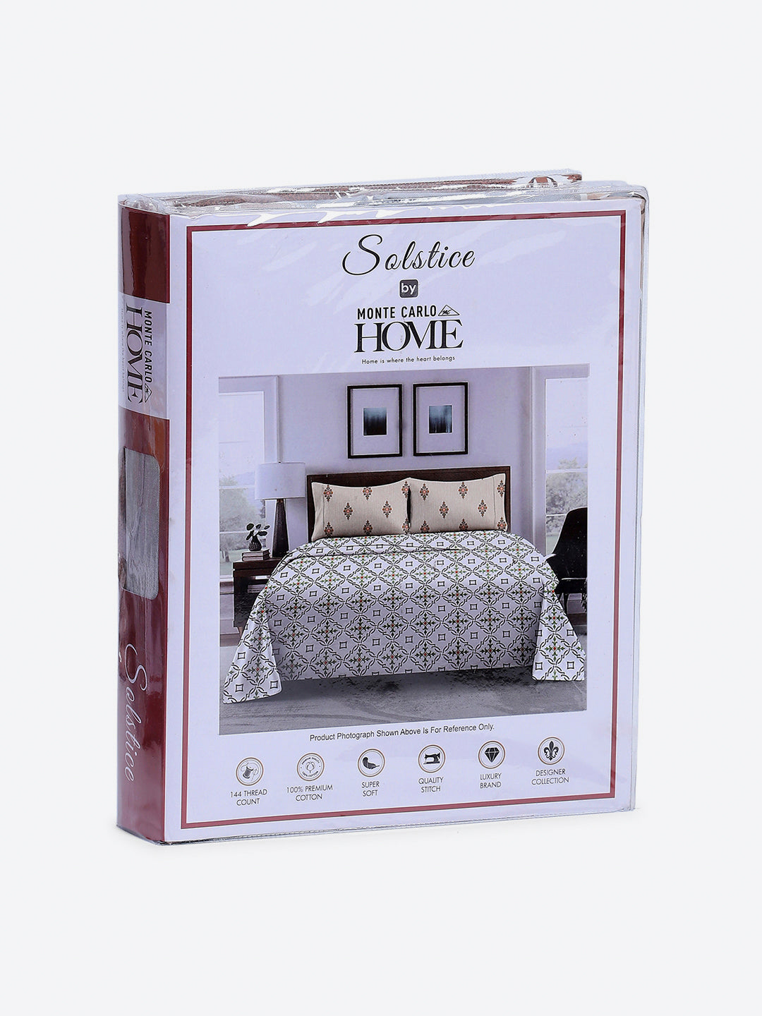 144 TC Cotton Double Bed 1 Fitted Bedsheet with 2 Pillow Cover (Solstice)