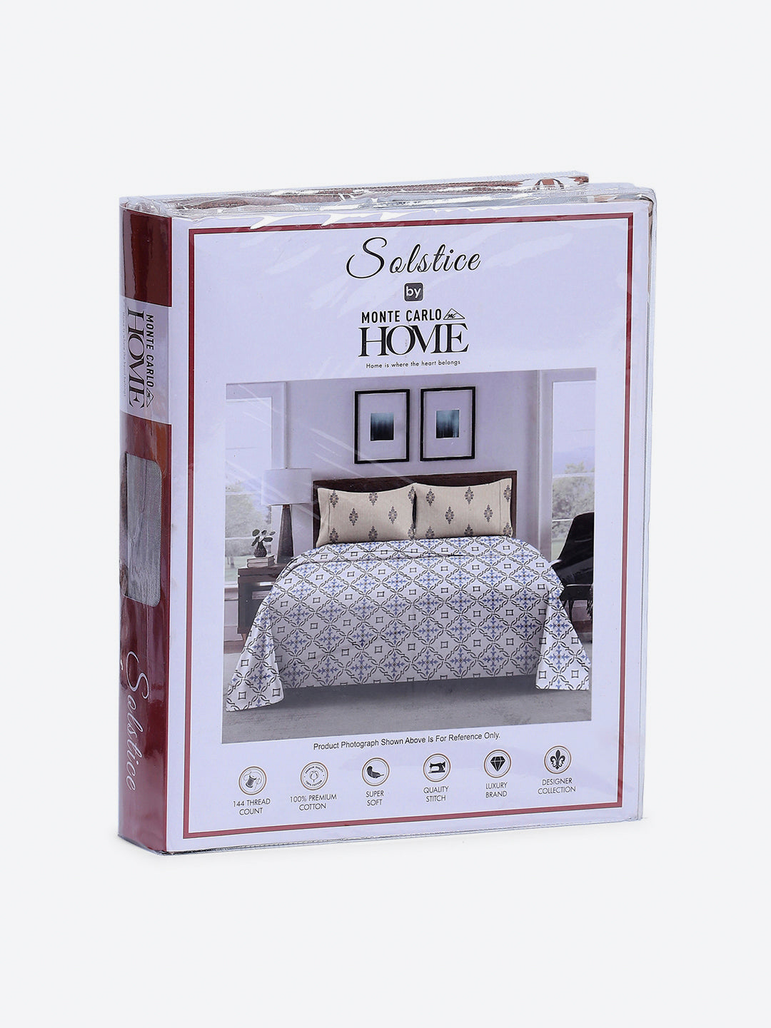 144 TC Cotton Double Bed 1 Fitted Bedsheet with 2 Pillow Cover (Solstice)