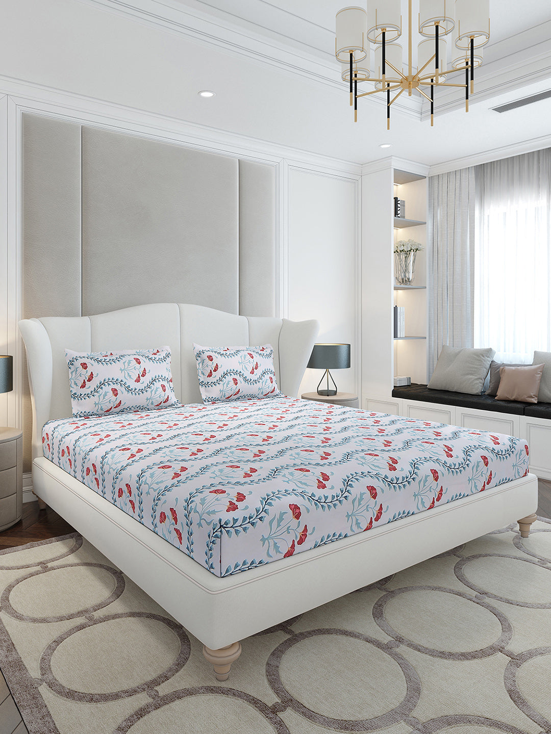 130 GSM Polyester King Size 1 Bedsheet with 2 Pillow Covers (Stanley Gold)