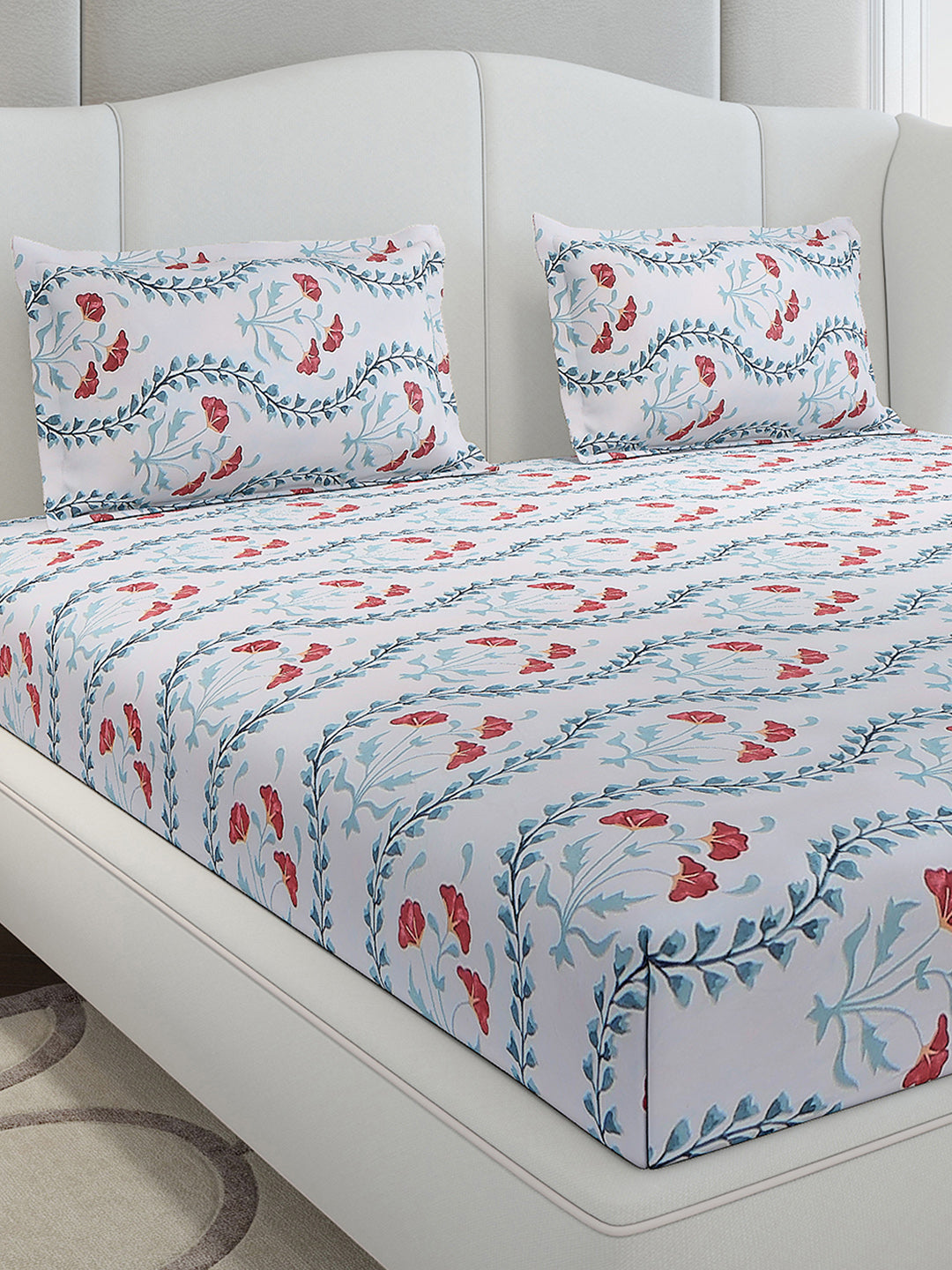 130 GSM Polyester King Size 1 Bedsheet with 2 Pillow Covers (Stanley Gold)
