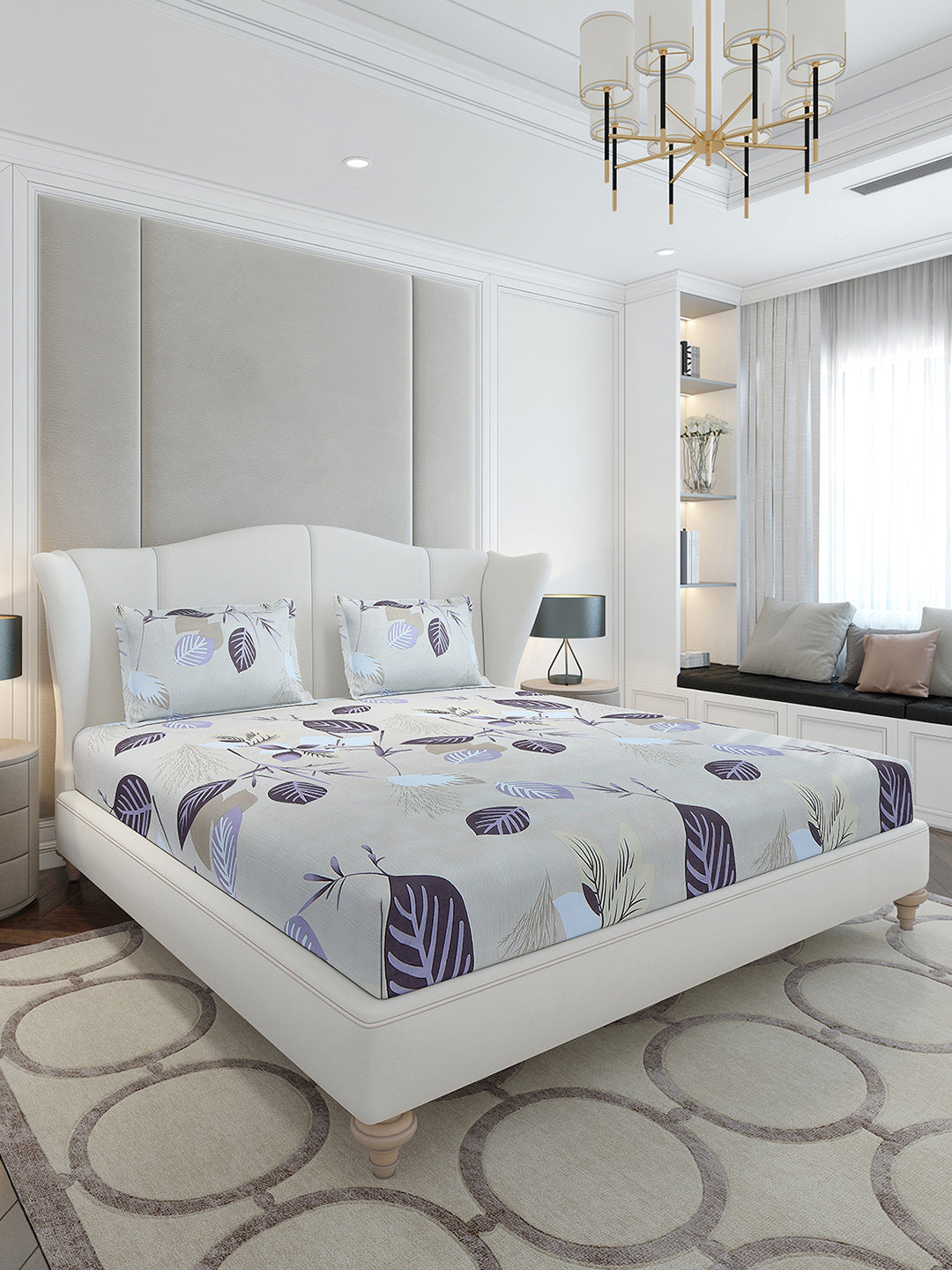130 GSM Polyester King Size 1 Bedsheet with 2 Pillow Covers (Stanley Gold)