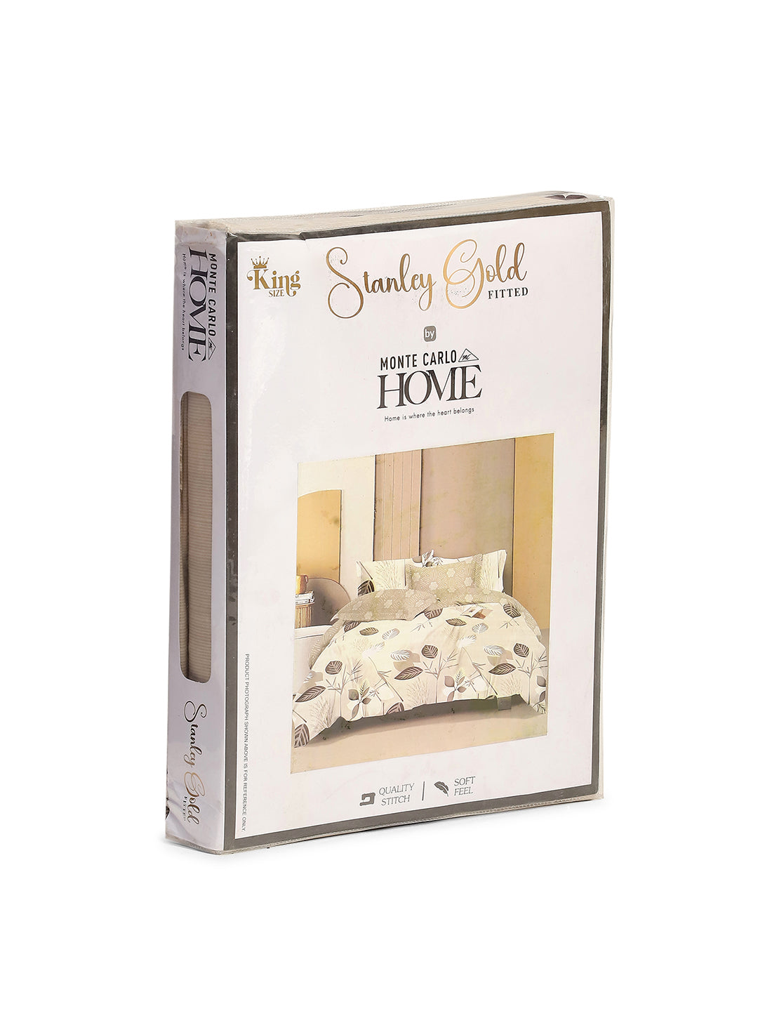 130 GSM Polyester King Size 1 Bedsheet with 2 Pillow Covers (Stanley Gold)
