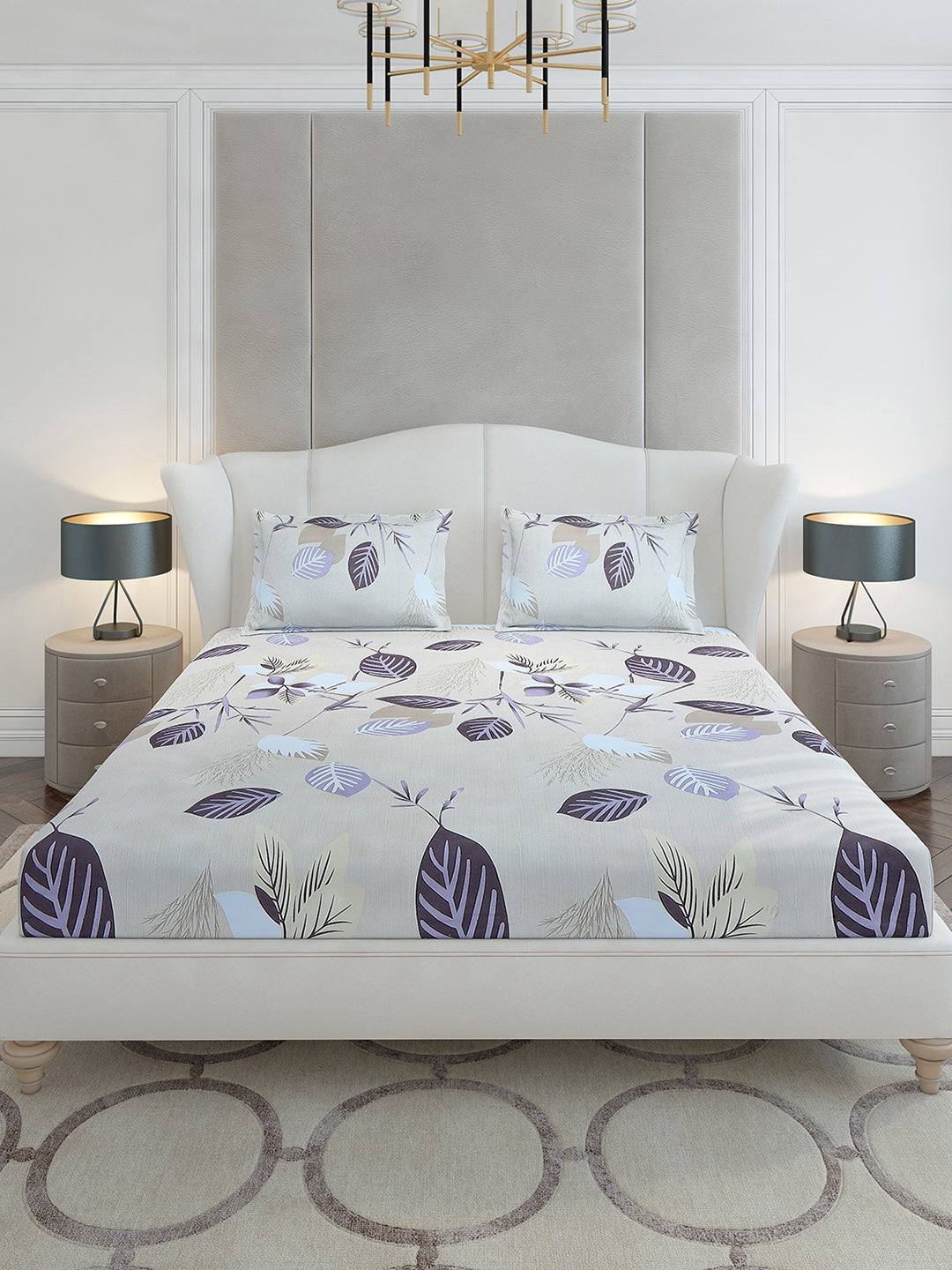 130 GSM Polyester King Size 1 Bedsheet with 2 Pillow Covers (Stanley Gold)