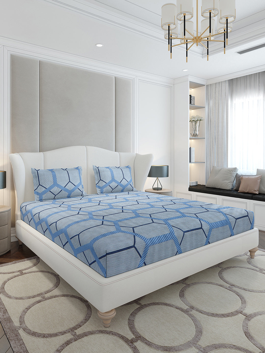 130 GSM Polyester King Size 1 Bedsheet with 2 Pillow Covers (Stanley Gold)
