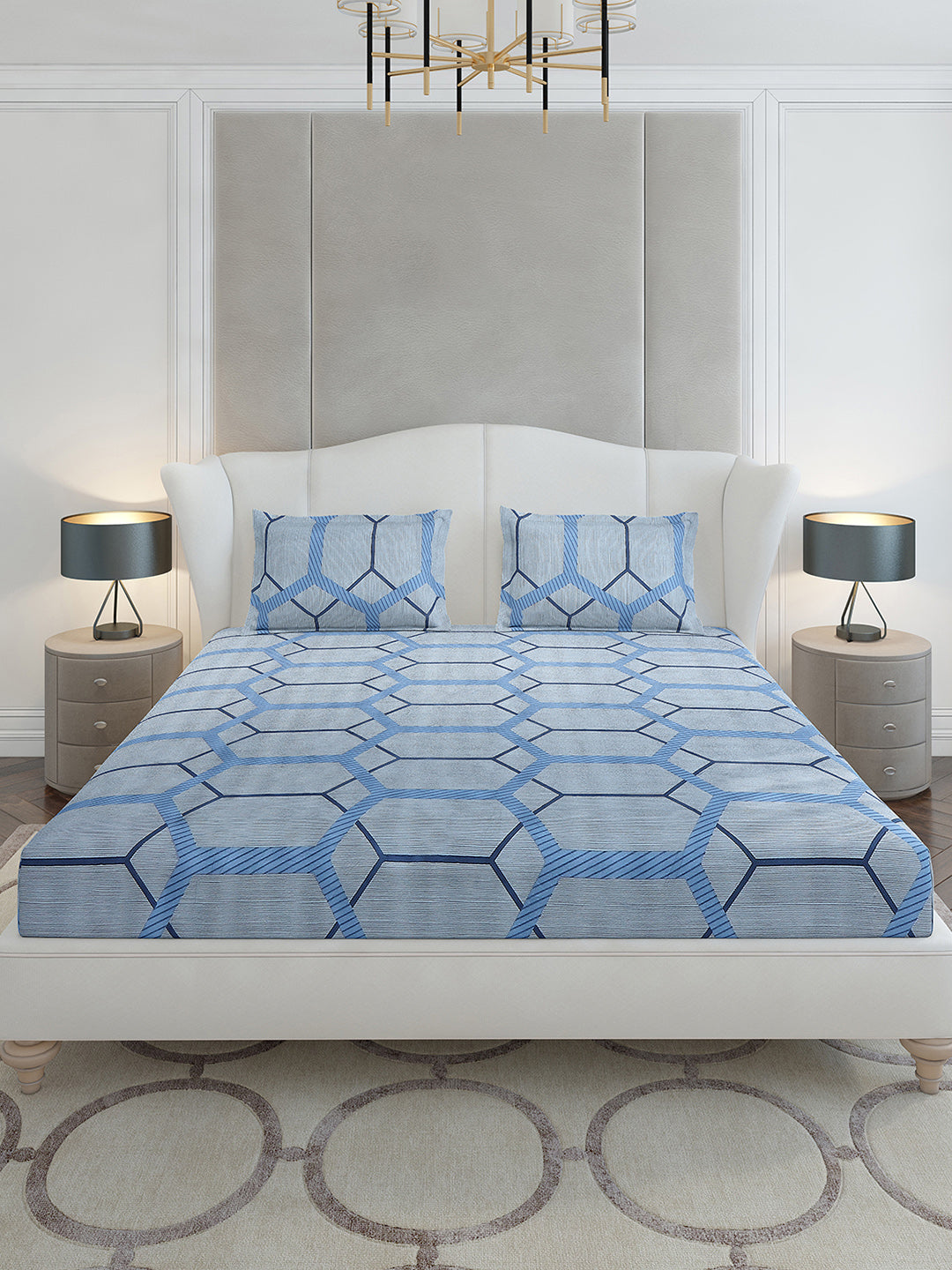 130 GSM Polyester King Size 1 Bedsheet with 2 Pillow Covers (Stanley Gold)