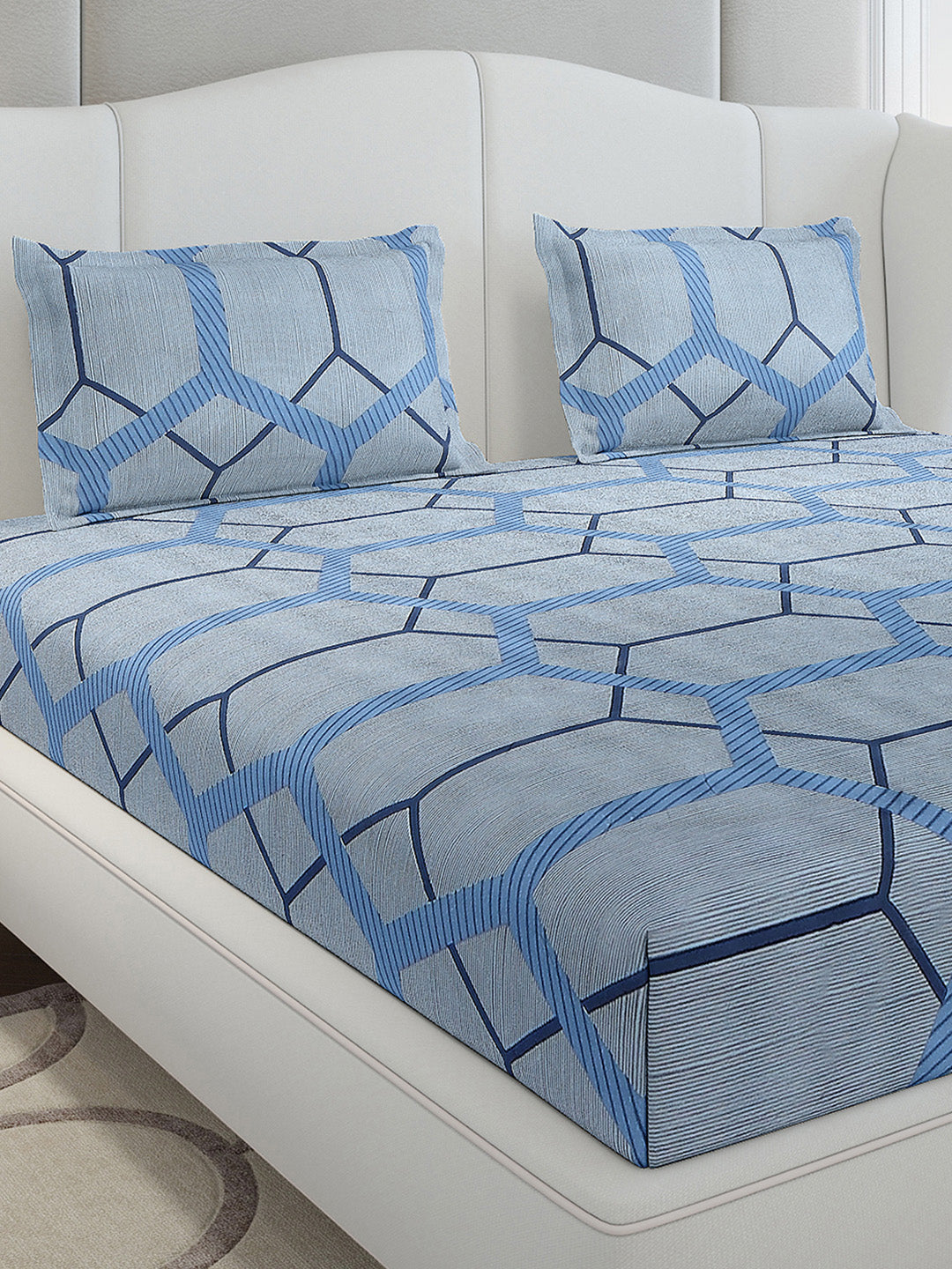 130 GSM Polyester King Size 1 Bedsheet with 2 Pillow Covers (Stanley Gold)