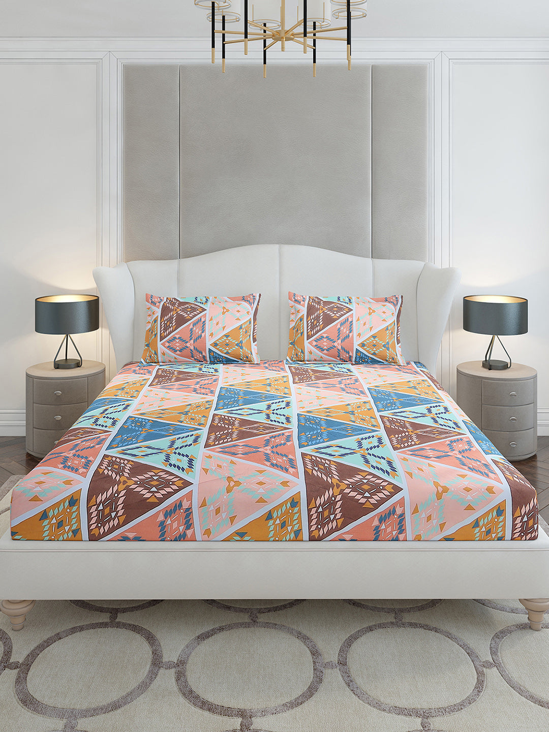 130 GSM Polyester King Size 1 Bedsheet with 2 Pillow Covers (Stanley Gold)