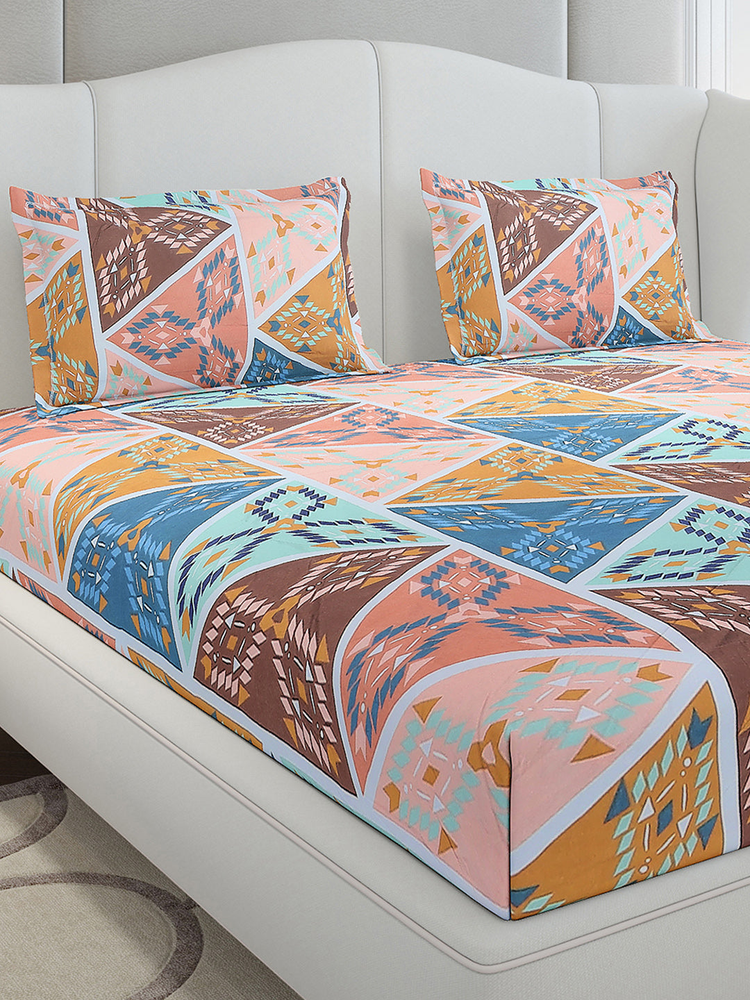 130 GSM Polyester King Size 1 Bedsheet with 2 Pillow Covers (Stanley Gold)