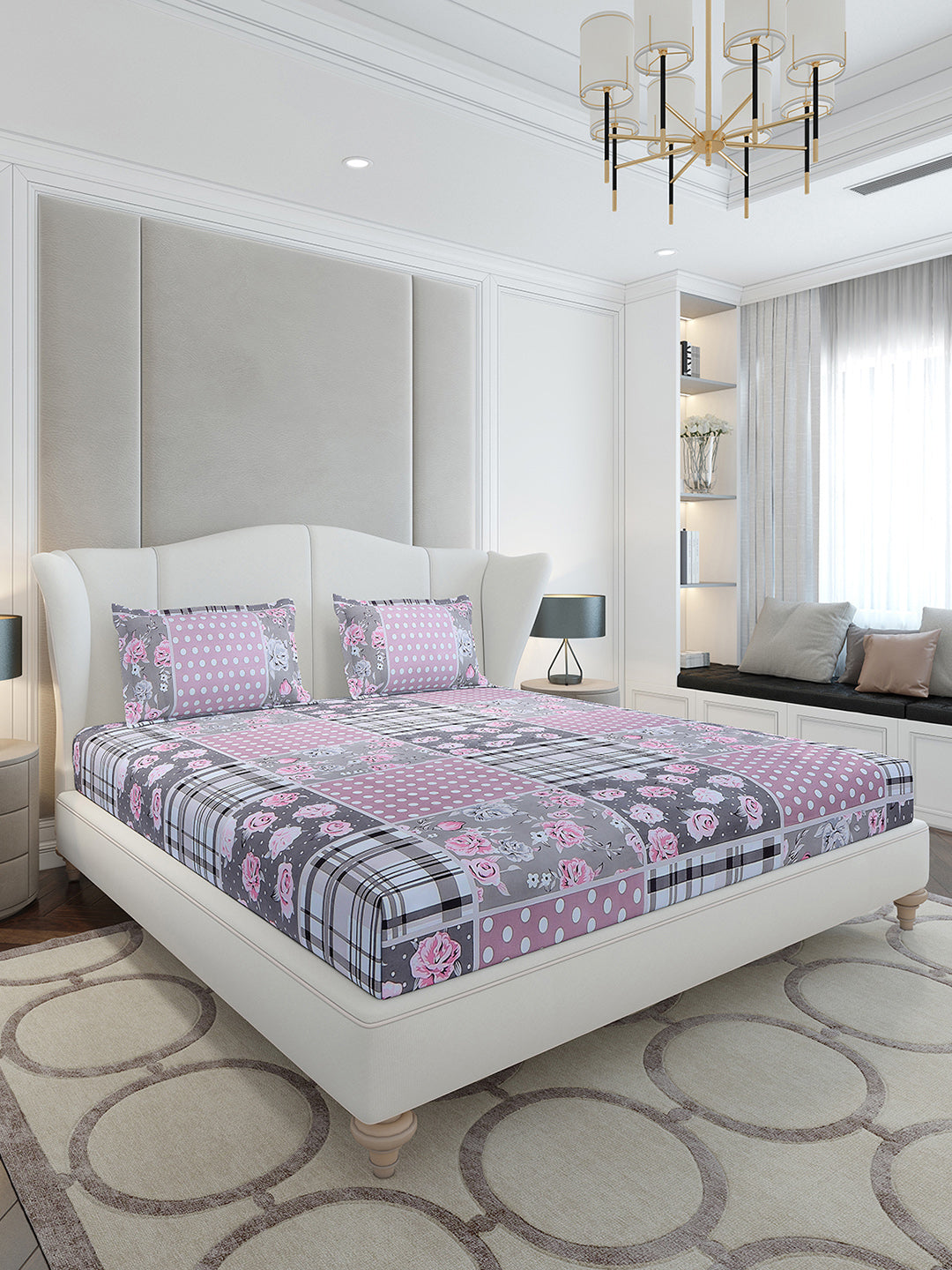 130 GSM Polyester King Size 1 Bedsheet with 2 Pillow Covers (Stanley Gold)